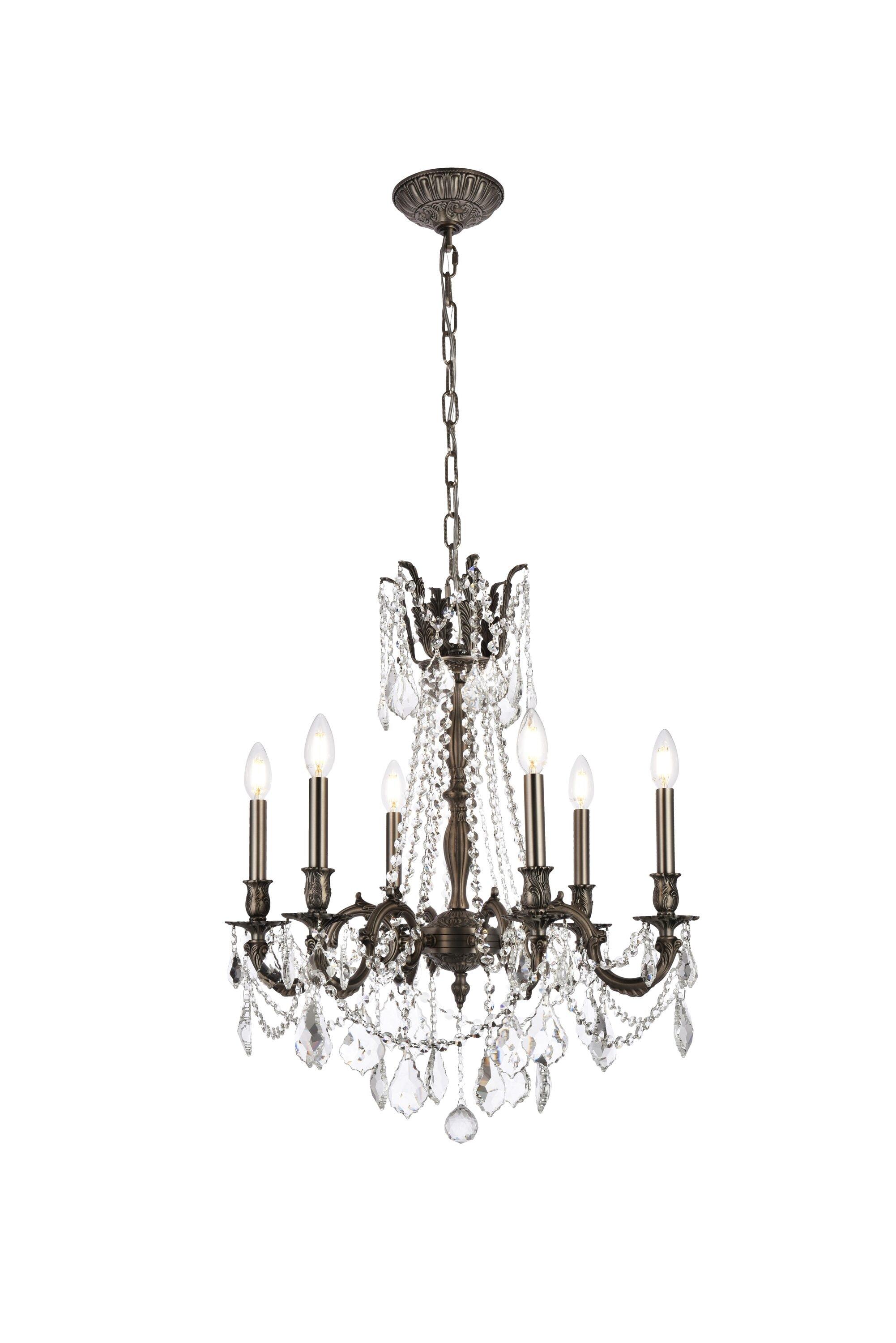Home Decorative Brass Rosalia 6 Light Pewter Chandelier Royal Cut Crystal