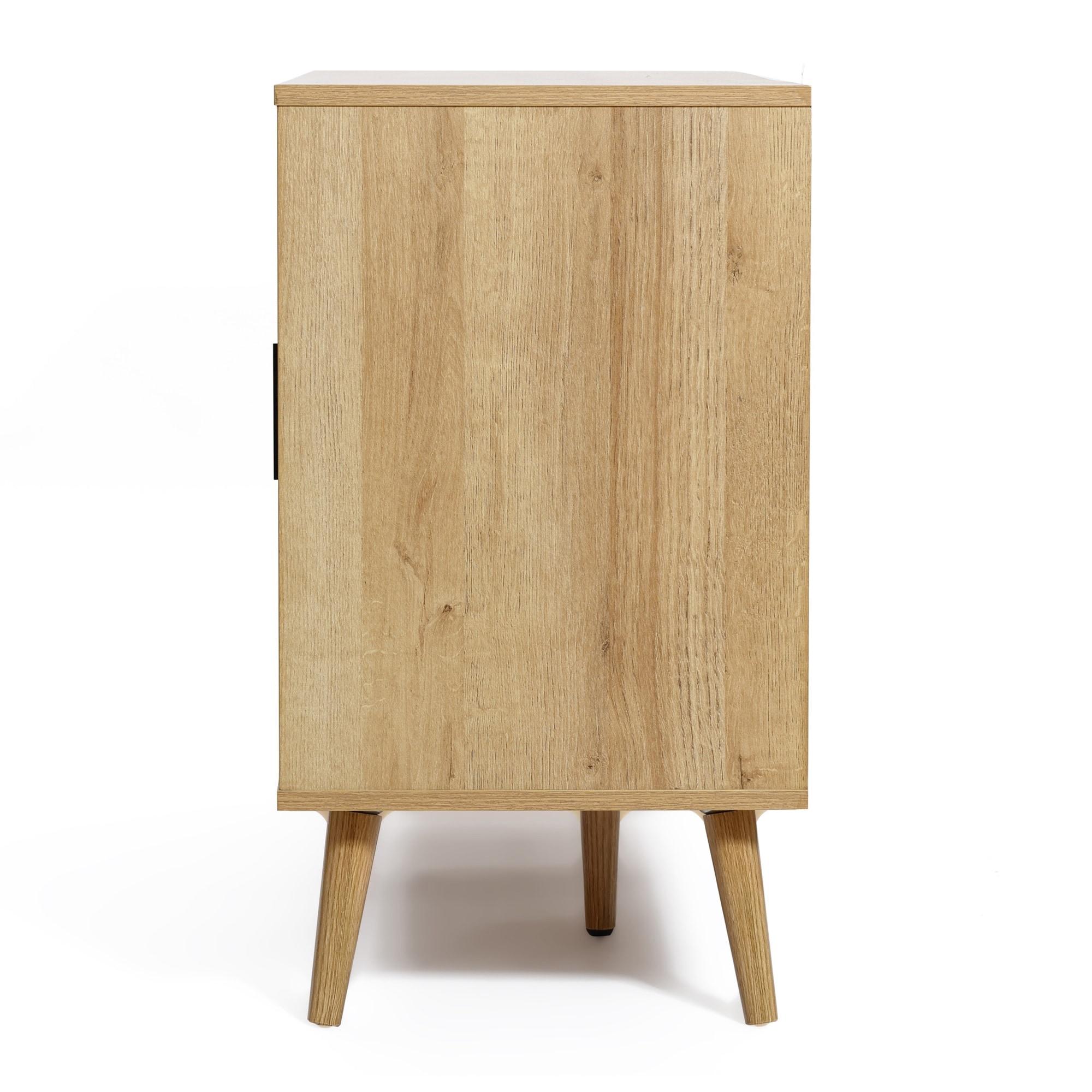 LuxenHome Rattan Buffet Cabinet with Storage, 47" Light Oak Finish Wood Accent Sideboard Cabinet with 3-Door, Boho Coffee Bar Console Table