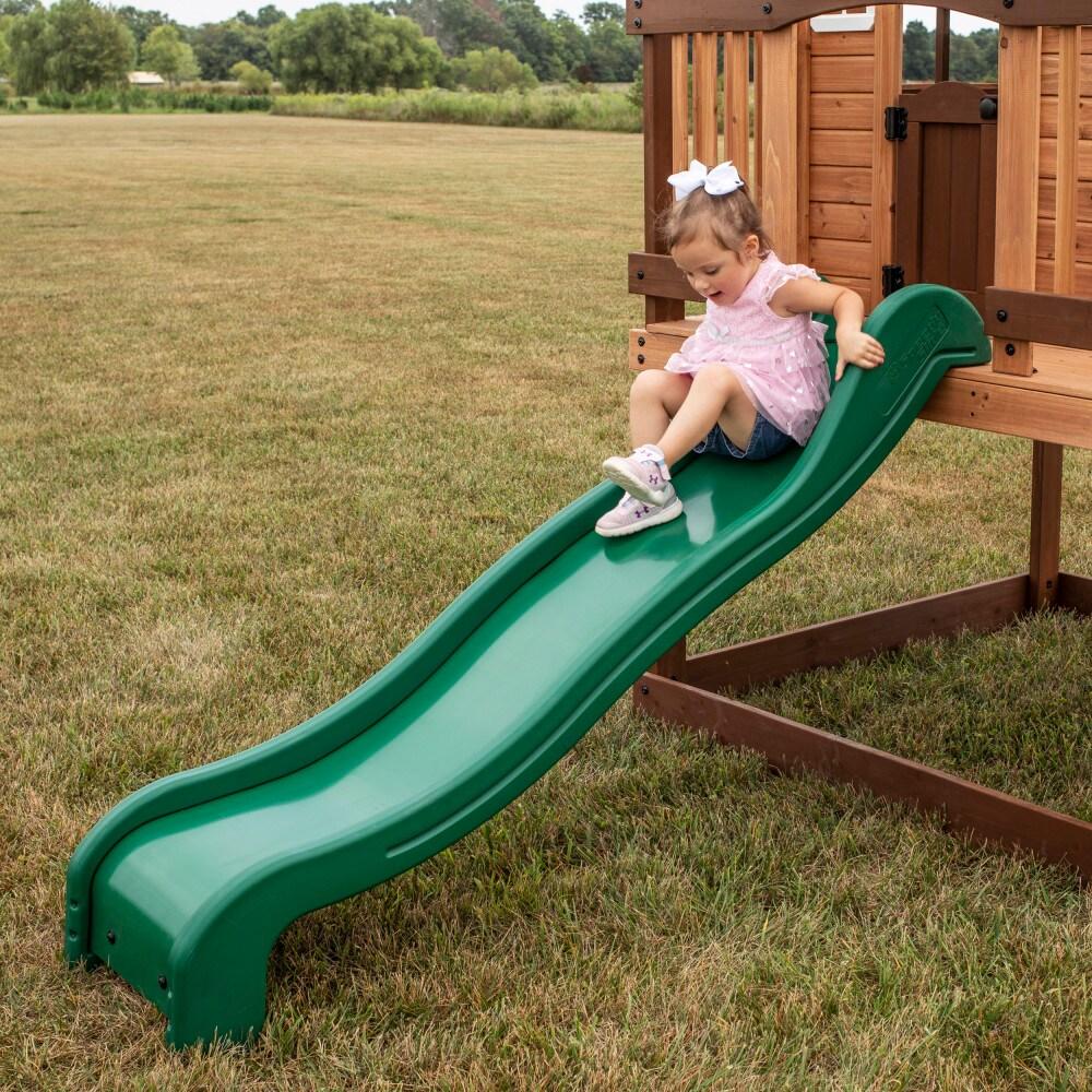Backyard Discovery Echo Heights Cedar Wooden Elevated Playhouse, Slide, Play Kitchen