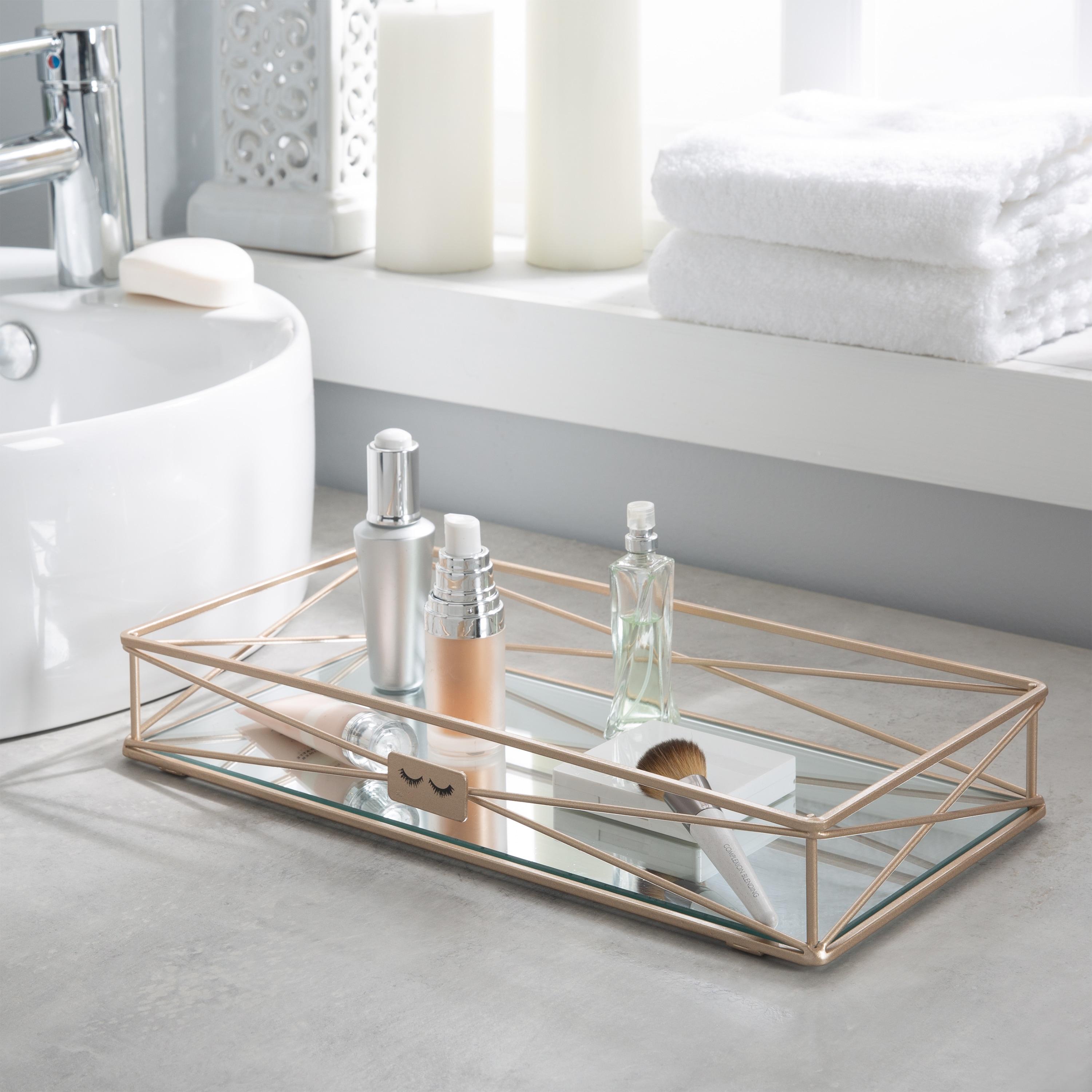 Home Details 14" x 7" Rectangular "Gorgeous" Vanity Tray Makeup Organizer, Rose Gold