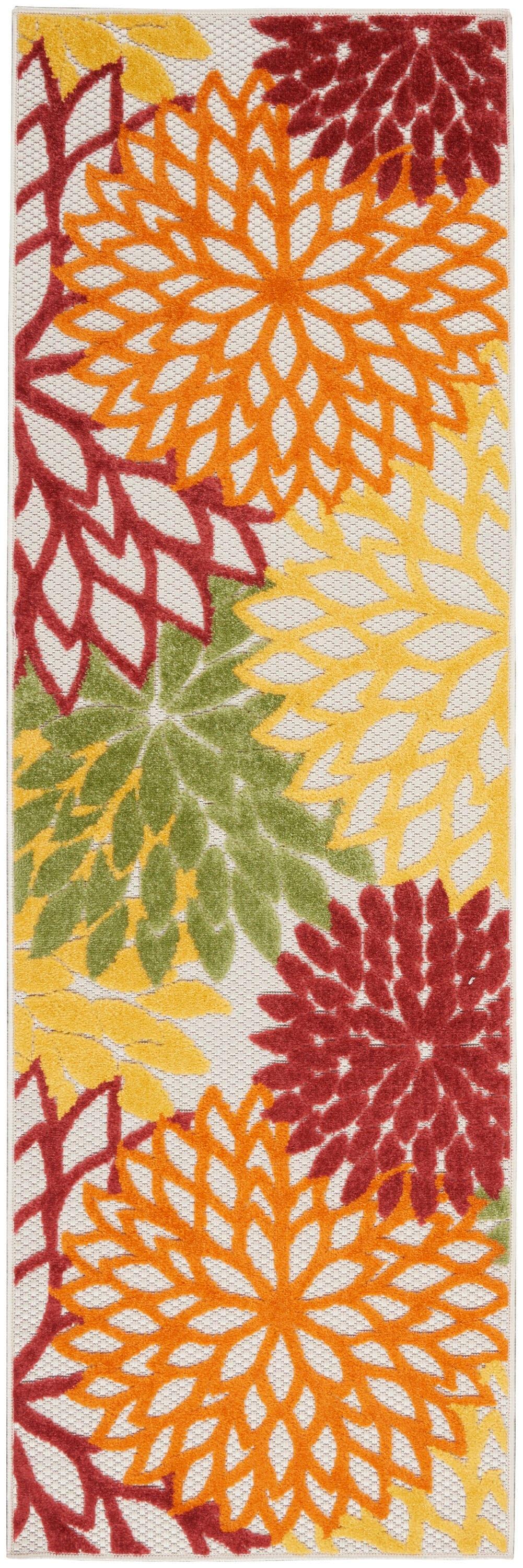 Nourison Aloha Floral Bloom Flatweave High-Low Indoor Outdoor Runner Rug Red Multi Colored 2' x 6'