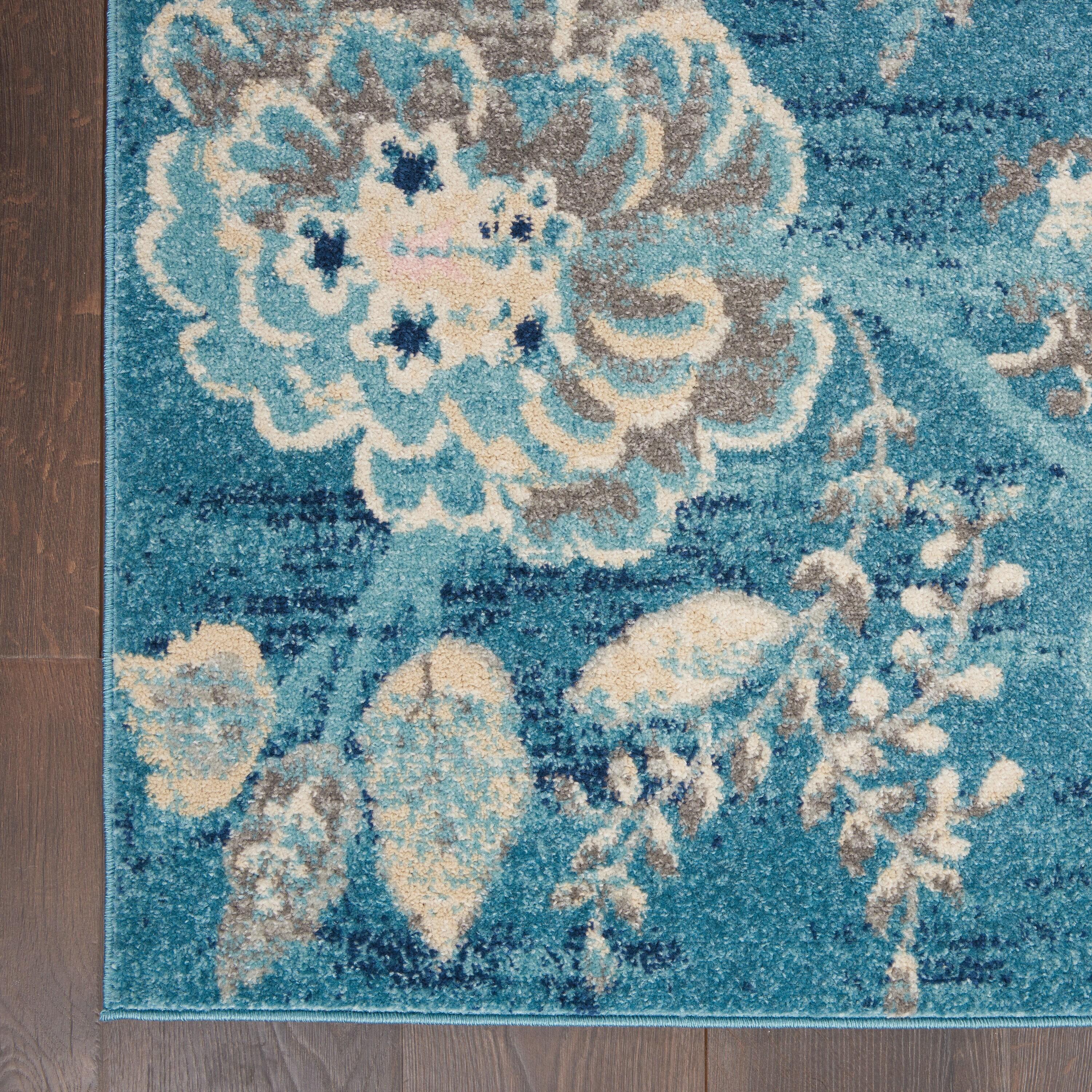 Nourison Tranquil 5'3" X 7'3" (5' x 7') Turquoise Area Rug French Country Eclectic Floral by Nourison
