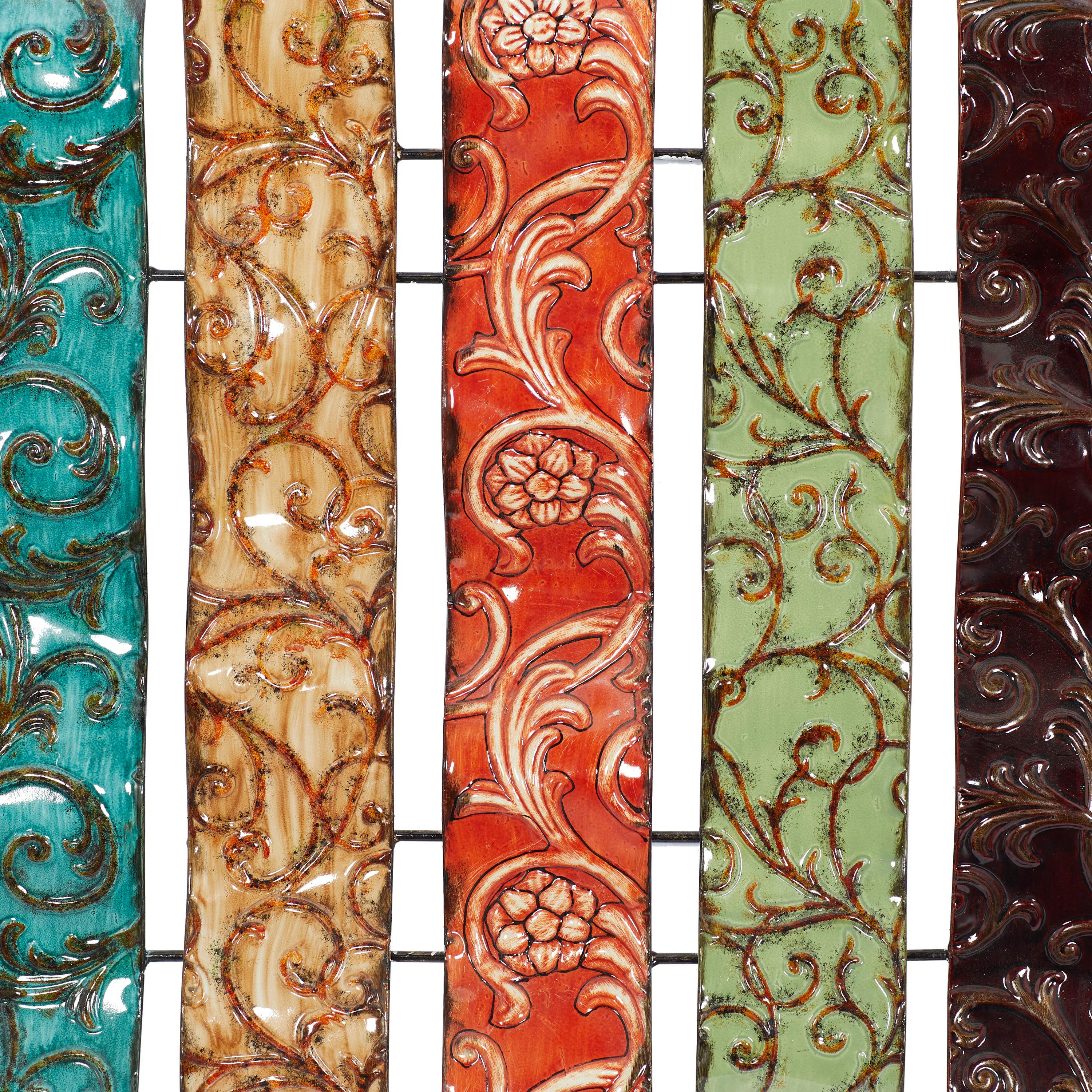 DecMode Multi Colored Metal 5 Wavy Panels Abstract Wall Decor with Embossed Details