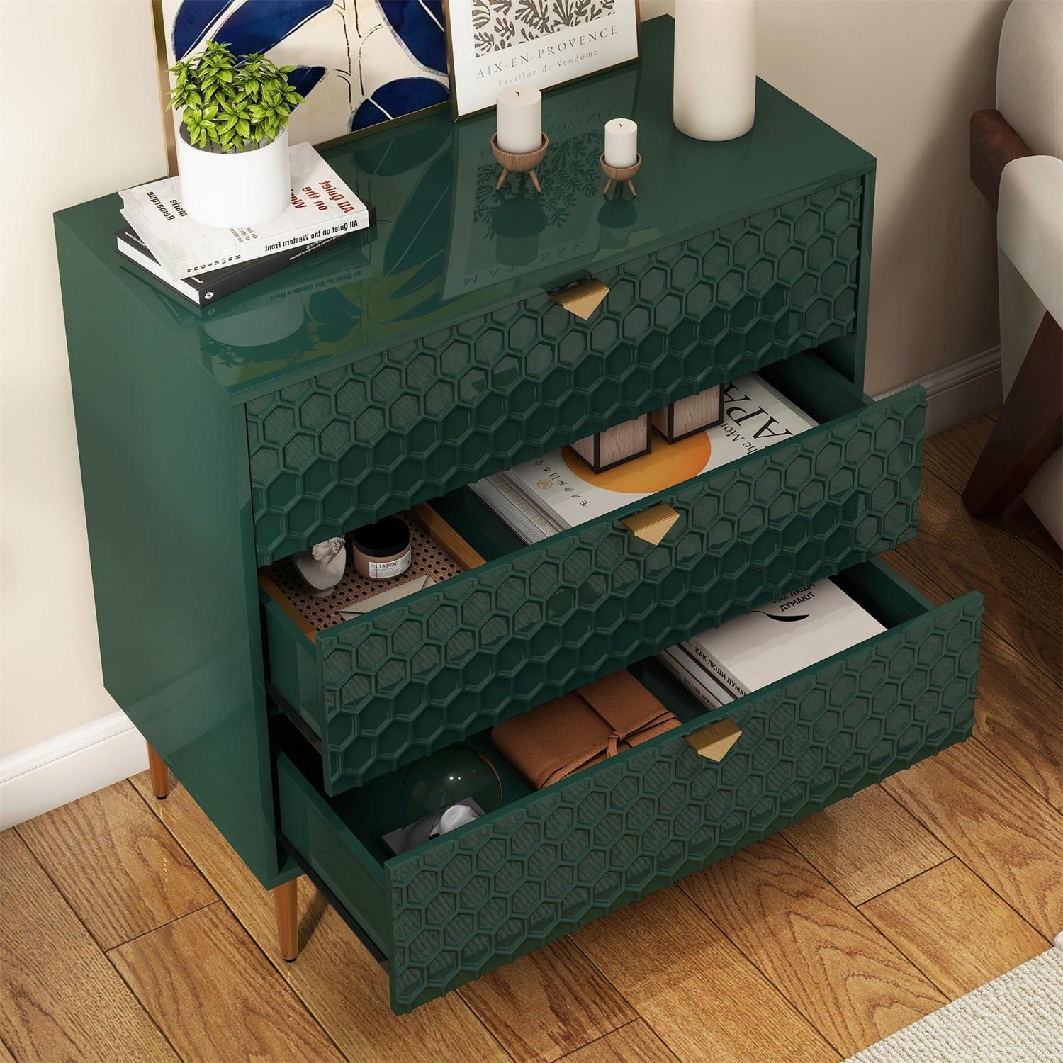 Mondawe Accent Cabinet with 3 Drawers, Free Standing Sideboard Buffet Cabinet with Storage, Modern Storage Cabinet for Dining Room Hallway Office Entryway,Green