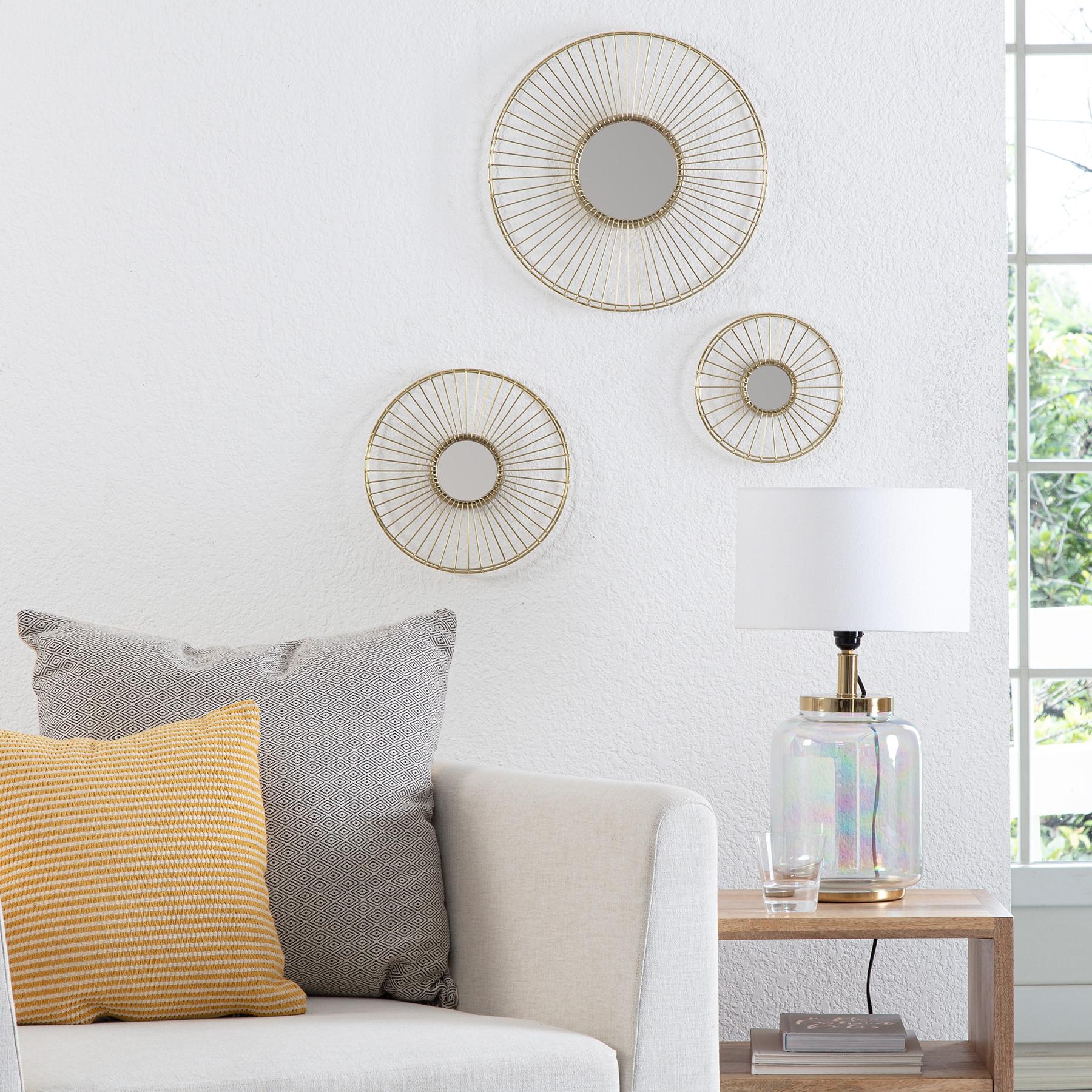 Brewster (Set of 3) Ariston Gold Wall Mirrors: Modern Sunburst Design, Metal Frame, No Assembly Required