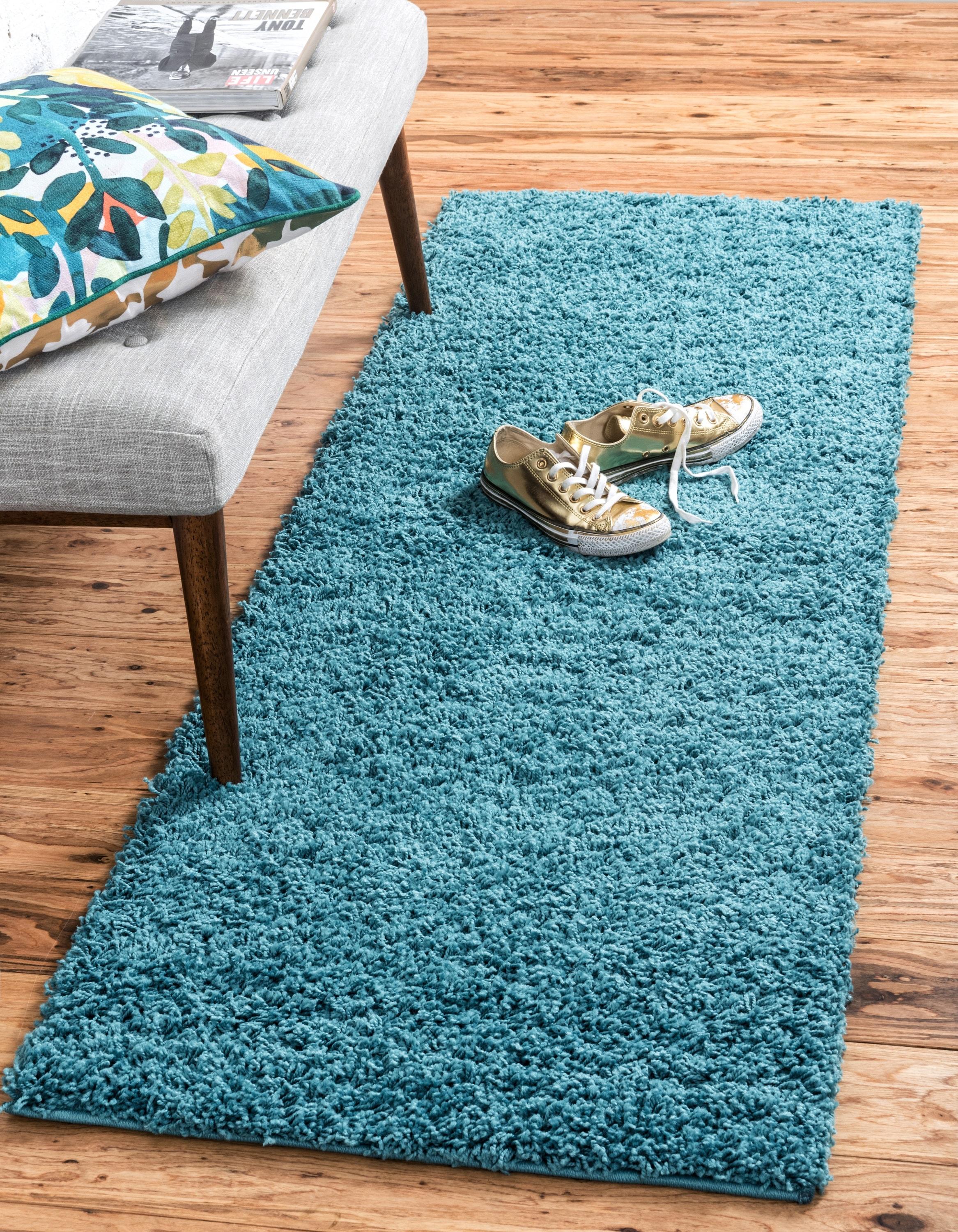 Unique Loom 2' 2 x 6' 7 Solid Shag Deep Aqua Blue Area Rug