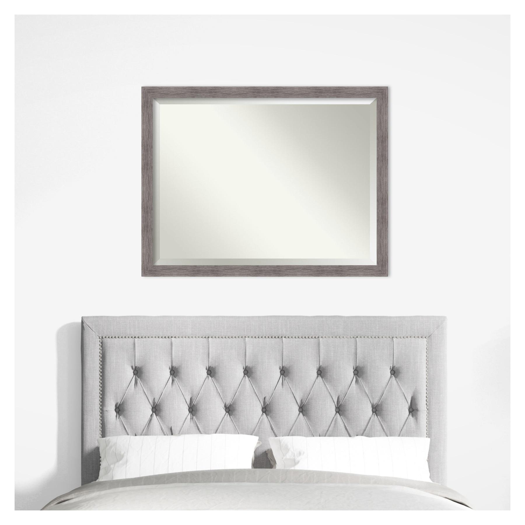Amanti Art Beveled Bathroom Wall Mirror - Pinstripe Frame Pinstripe Plank Grey Narrow Outer Size: 43 x 33 in