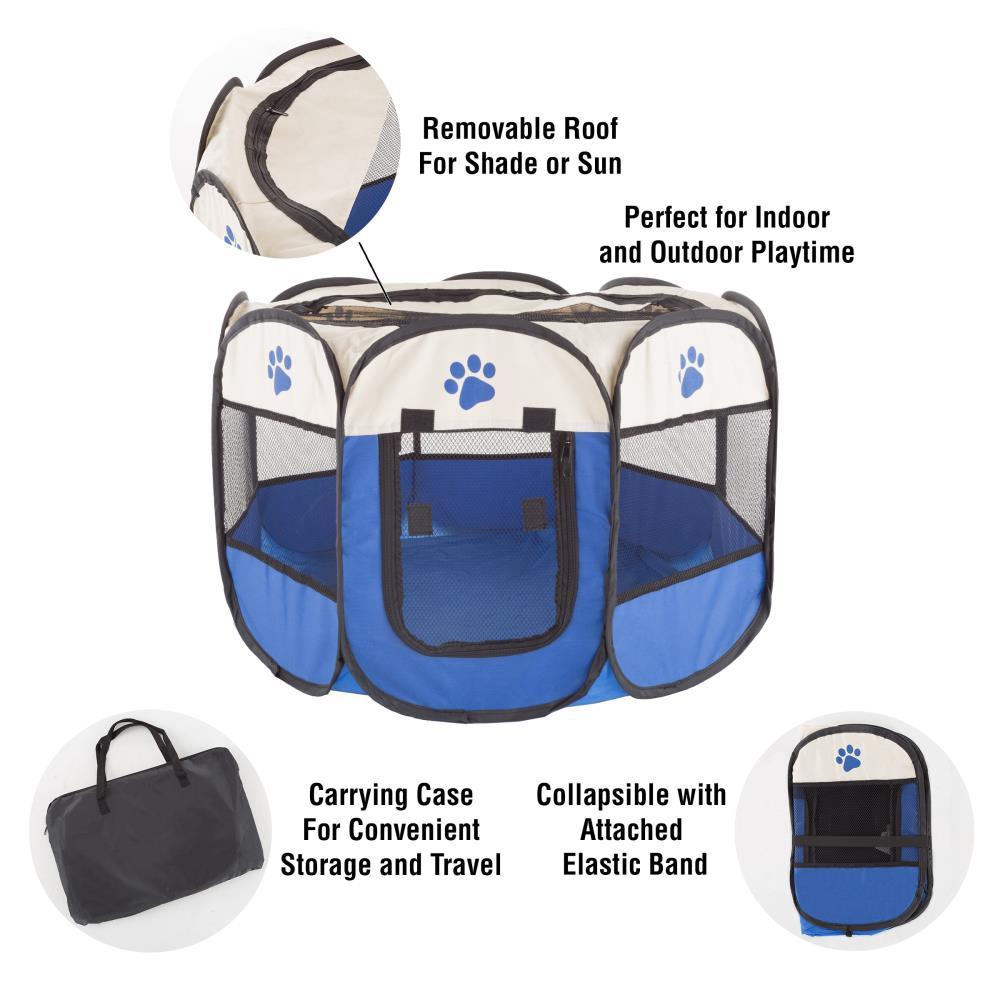 Pet Adobe Pop-Up Pet Playpen With Carrying Case – Portable Indoor/Outdoor Pet Enclosure - Blue