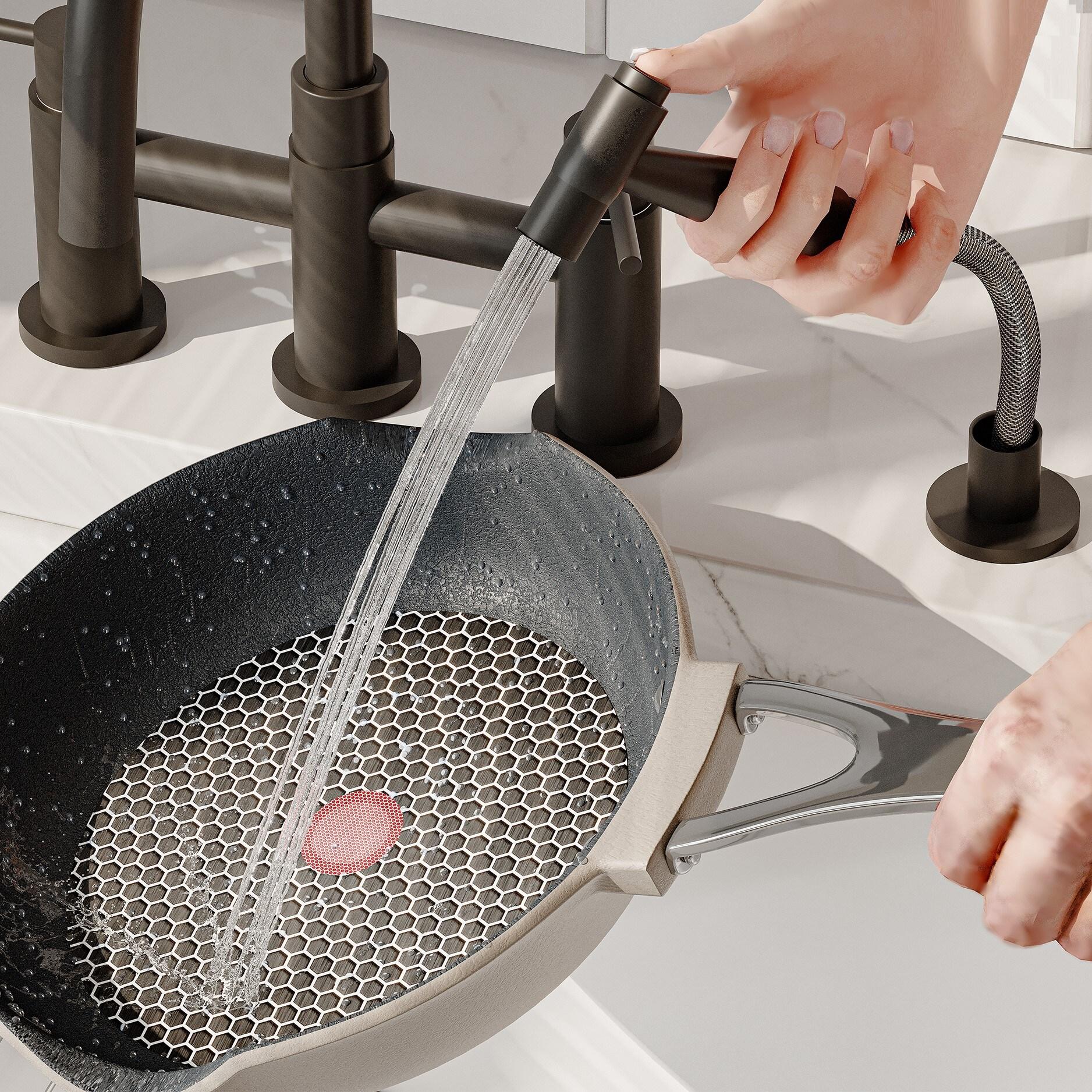 Double Handle Bridge Kitchen Faucet with Side Sprayer in Matte Black