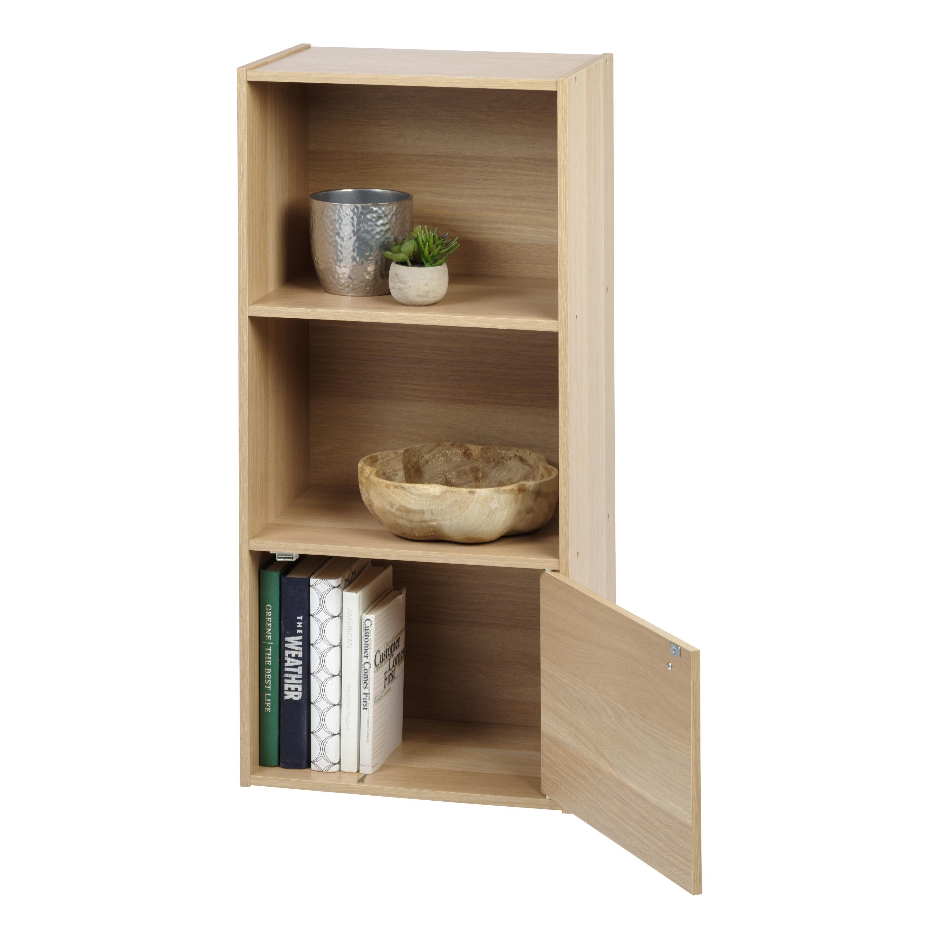 IRIS 3-Tier Wood Storage Shelf with Door, Light Brown