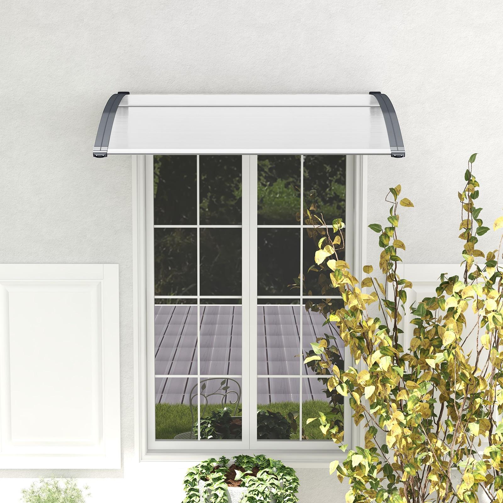 48" x 40" Window Awning, Awnings for Doors, with Hollow Sheet, Rain Snow Sunlight, Outdoor Awning Canopy Exterior for Porch, Deck, Patio, Balcony, Gray