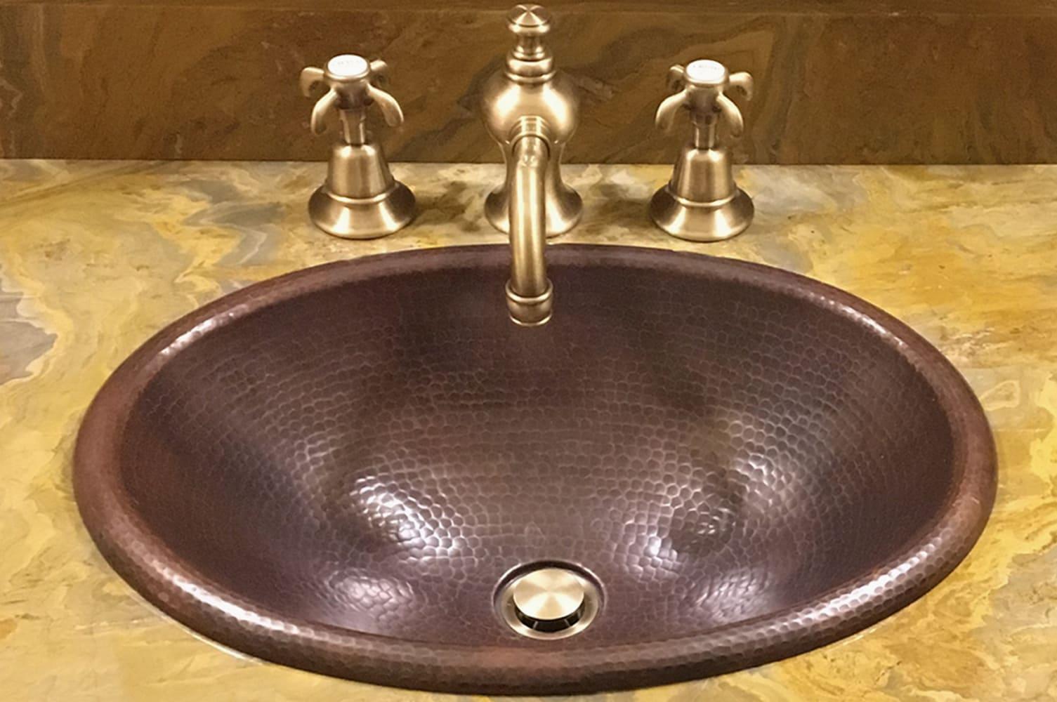 17" Oval Self Rimming Hammered Copper Bathroom Sink