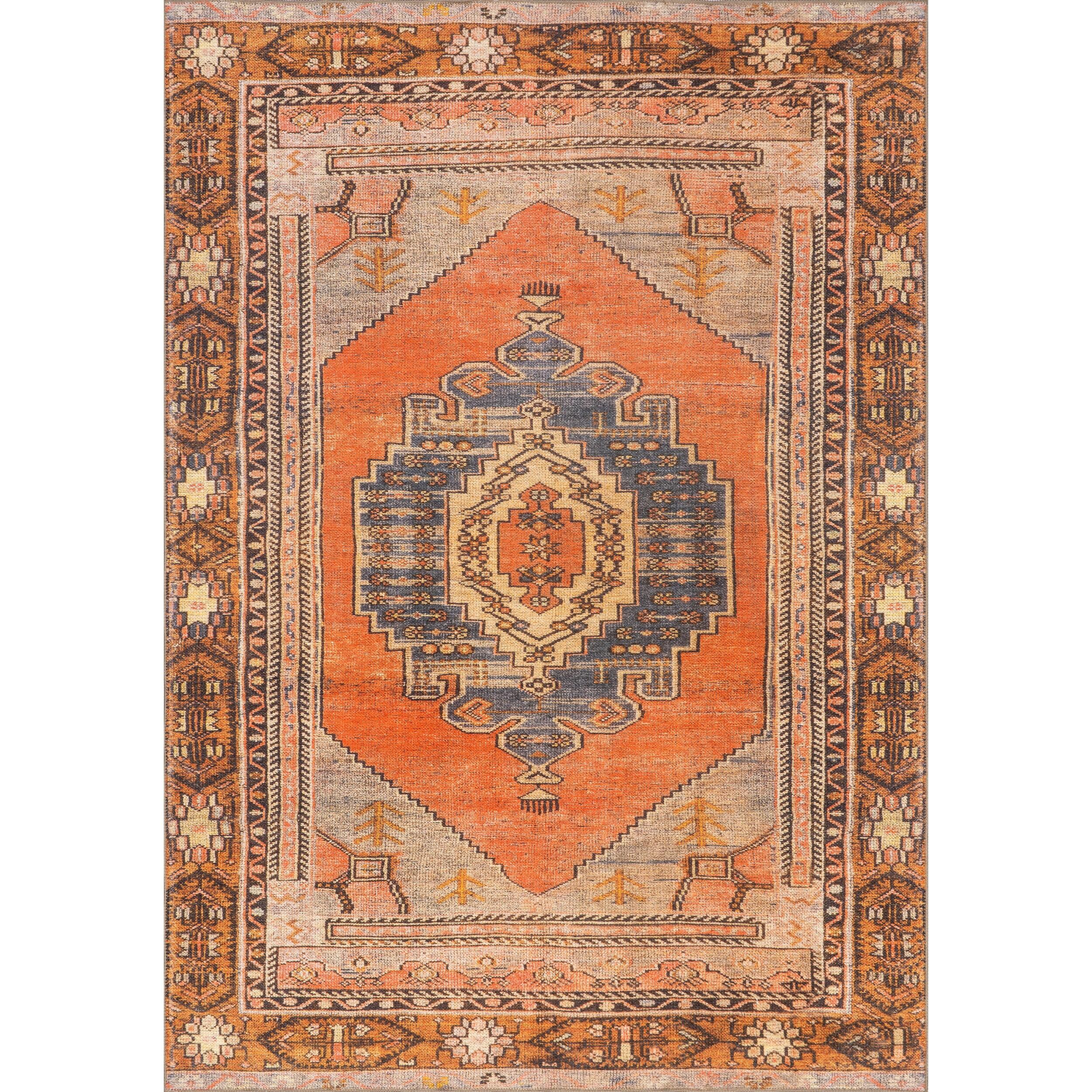 Nuloom Kamila Medallion 5x8 Machine Washable Indoor Area Rug for Living Room Bedroom Dining Room Kitchen, Orange/Ivory