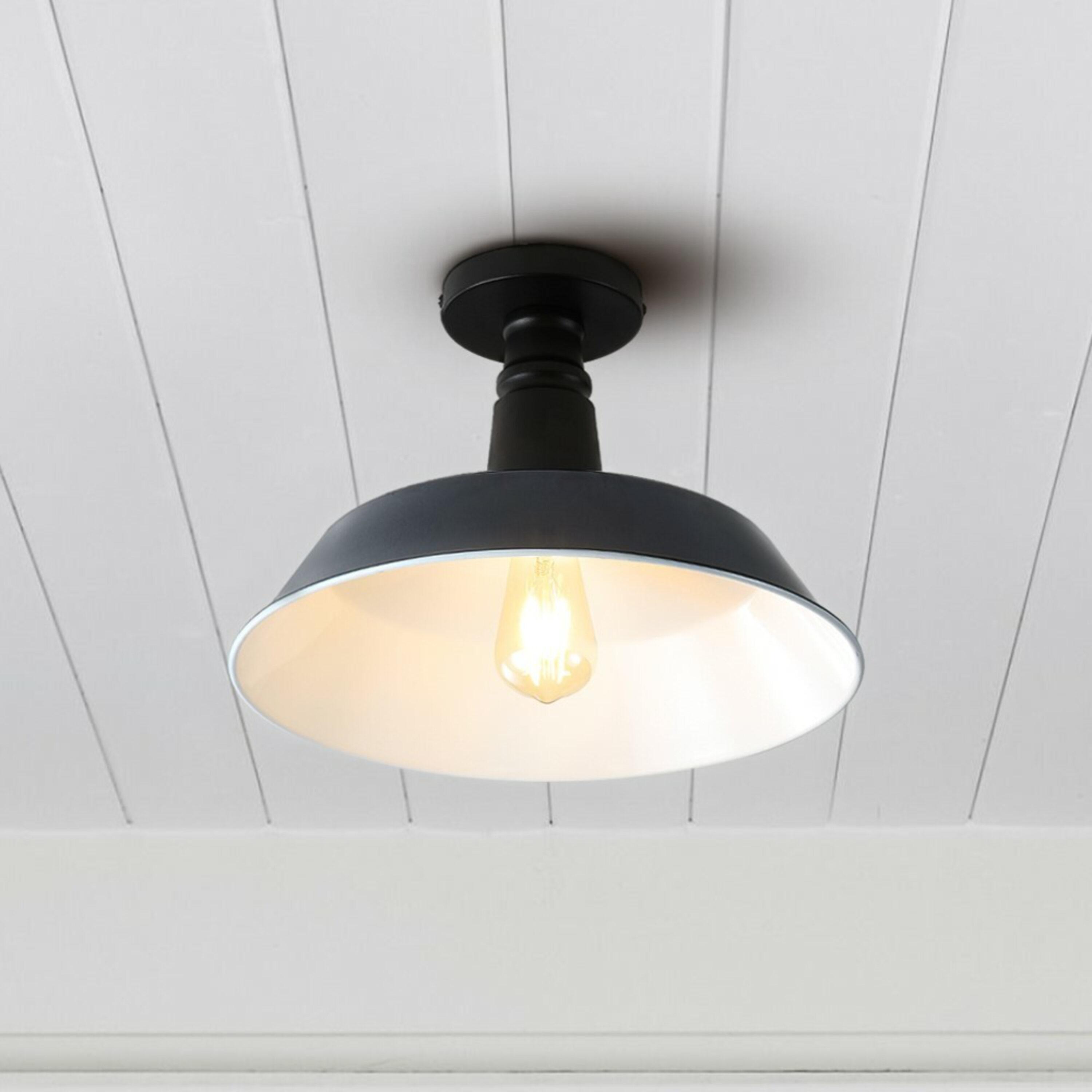 JONATHAN Y JYL7617C Camila 14" 1-Light Classic Industrial Indoor/Outdoor Iron LED Semi Flush Mount Mid-Century, Rustic 2700K Cozy Warm Light Kitchen Hallway Bathroom Stairwell, Navy/White