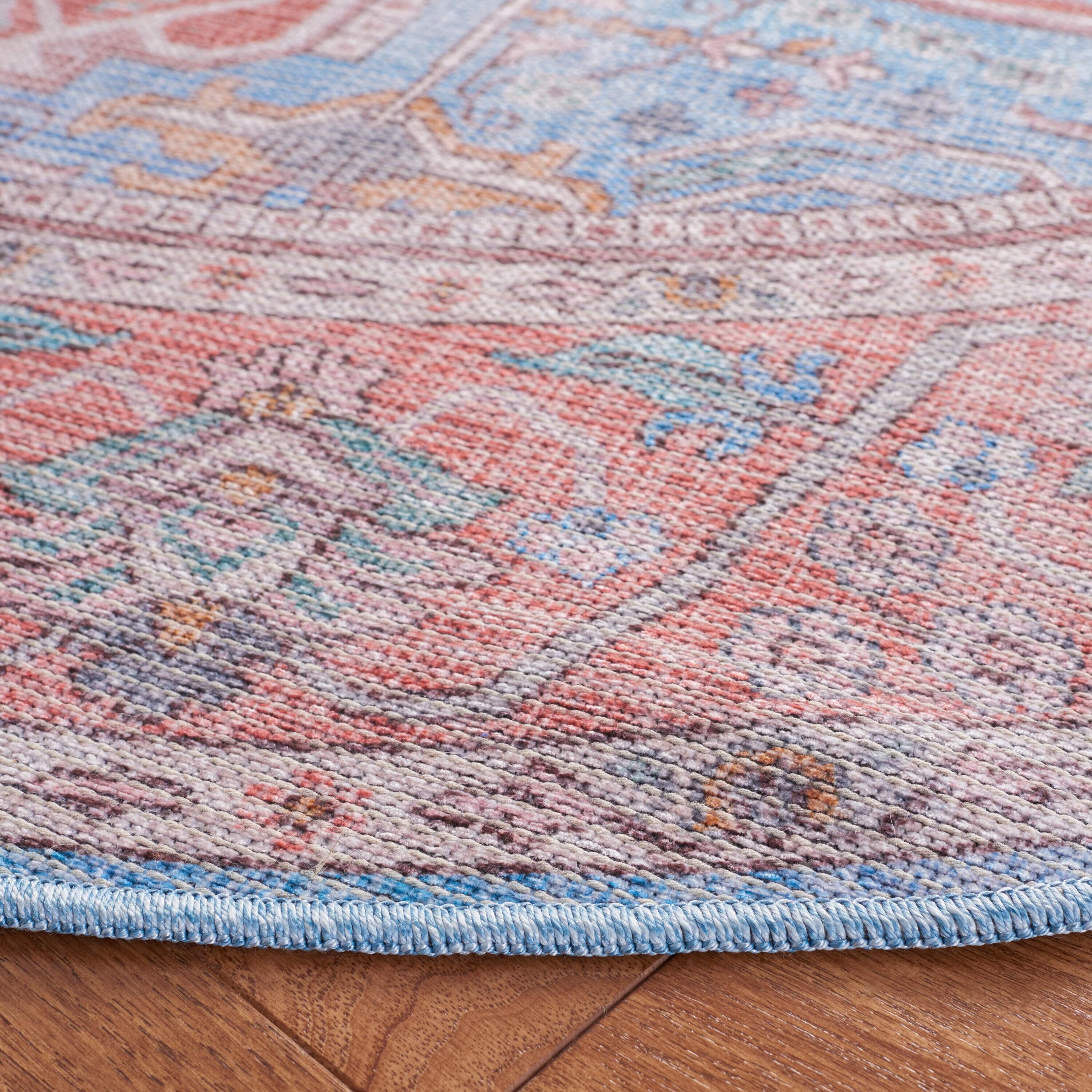 Serapi SEP582 Power Loomed Machine Washable Area Rug - Blue/Rust - 6'7" round - Safavieh.