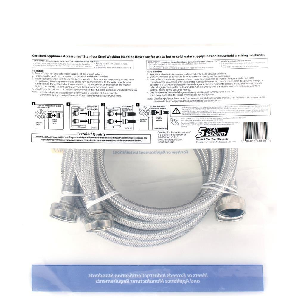 Certified Appliance Accessories® 2-Pack Braided Stainless Steel Washing Machine Hoses (4 Ft.) in Silver