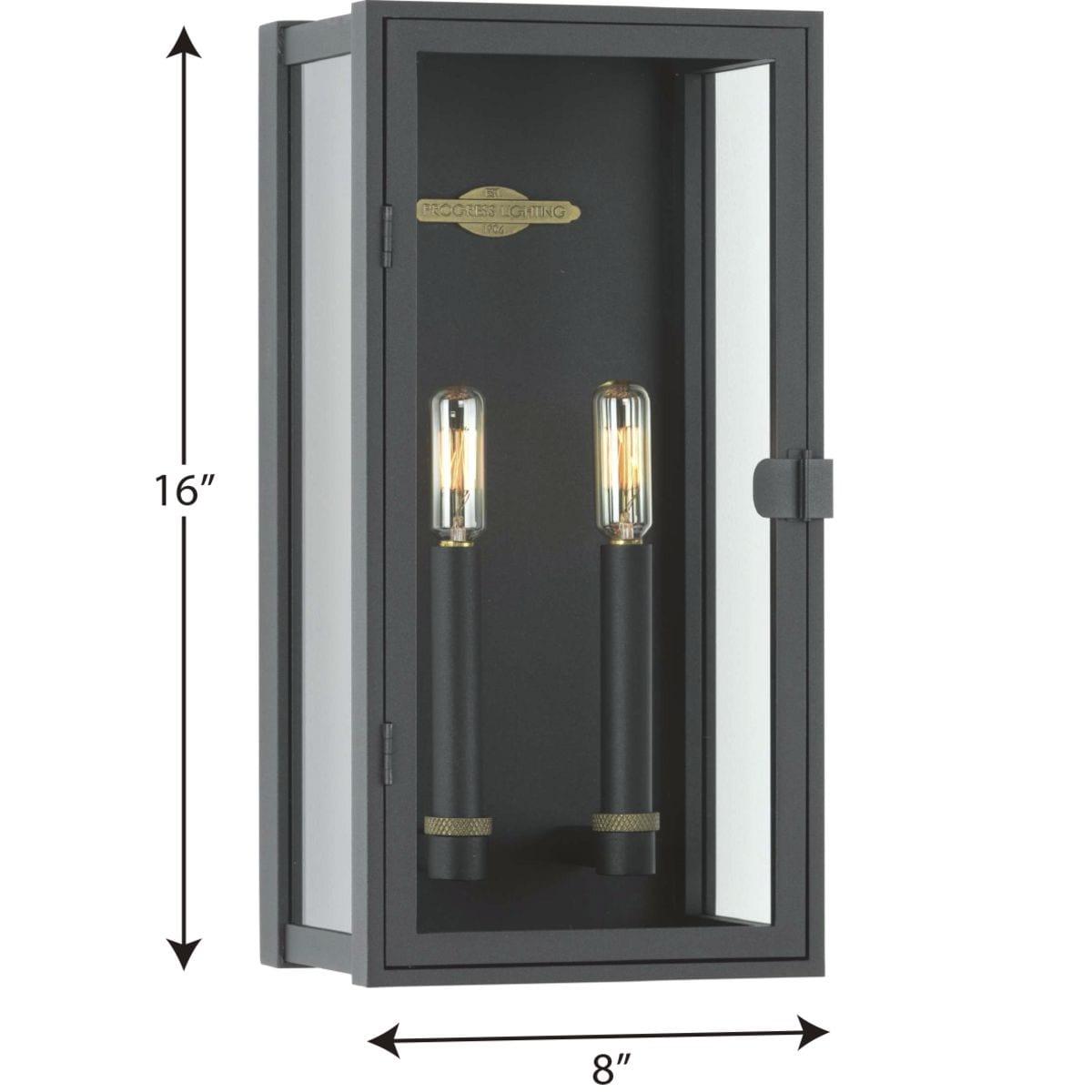 Progress Lighting Stature Collection 2-Light Outdoor Wall Lantern, Textured Black, Clear Glass Shade