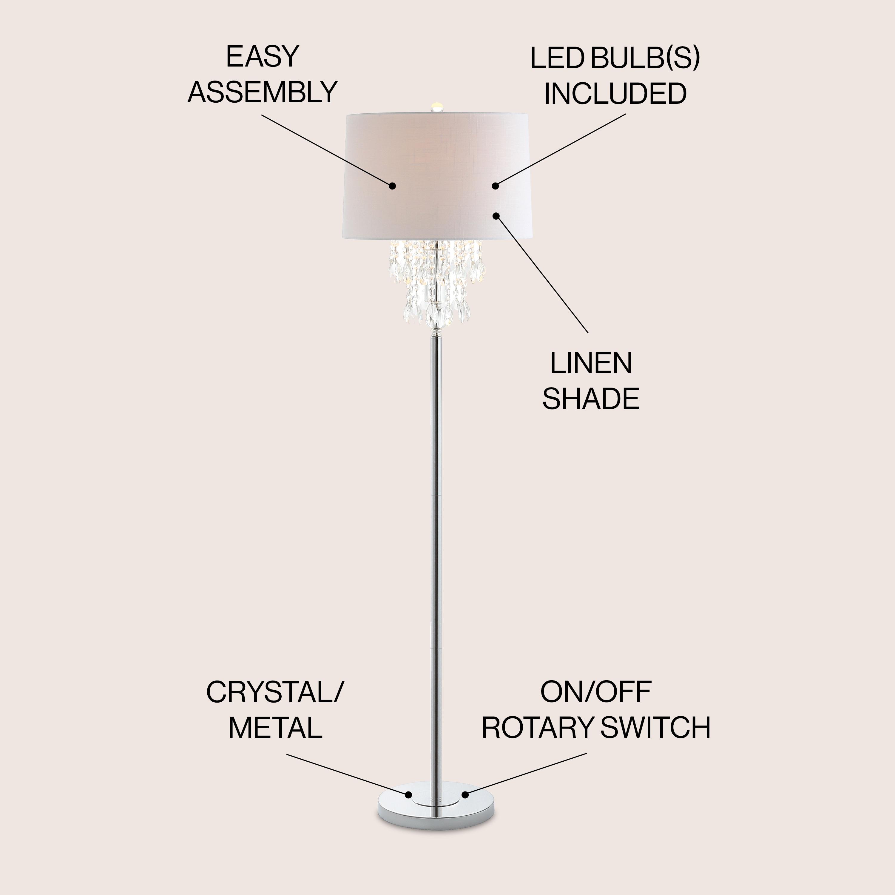 JONATHAN Y JYL2034A Abigail 61" Crystal / Metal LED Floor Lamp, Contemporary, Transitional, Traditional, Glam for living room, dinning room, bedroom, office Bulb Included, Clear/Chrome