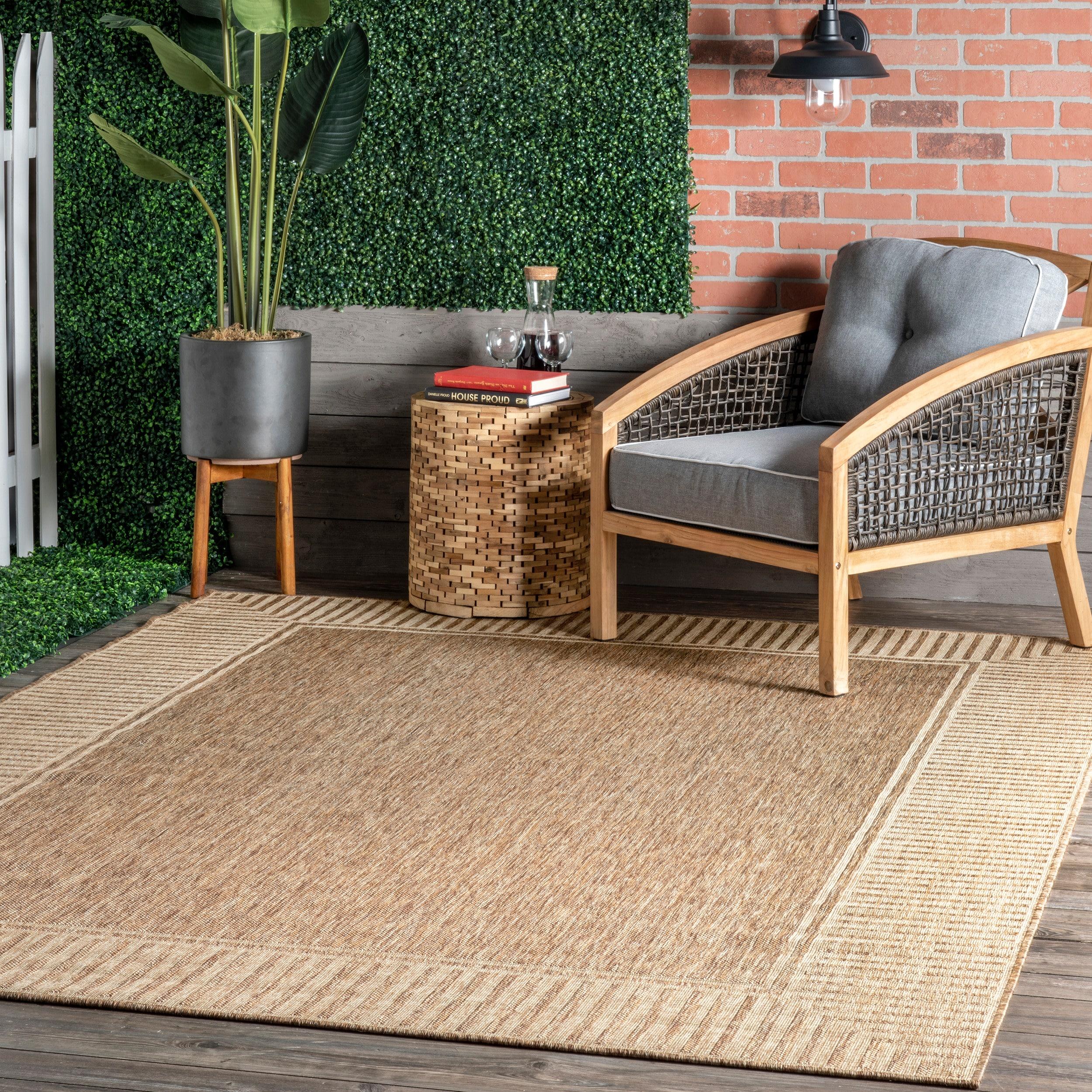 nuLOOM 4' x 6' Outdoor Area Rug, Stain Resistant, Weather Resistant, High Traffic, Patio, Balcony, Outside, Living Room, Dining Room, Asha Light Brown