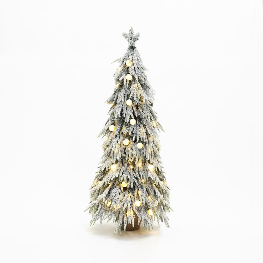 LuxenHome 4.5Ft Pre-Lit Snow Flocked Slender Fir Artificial Christmas Tree Green