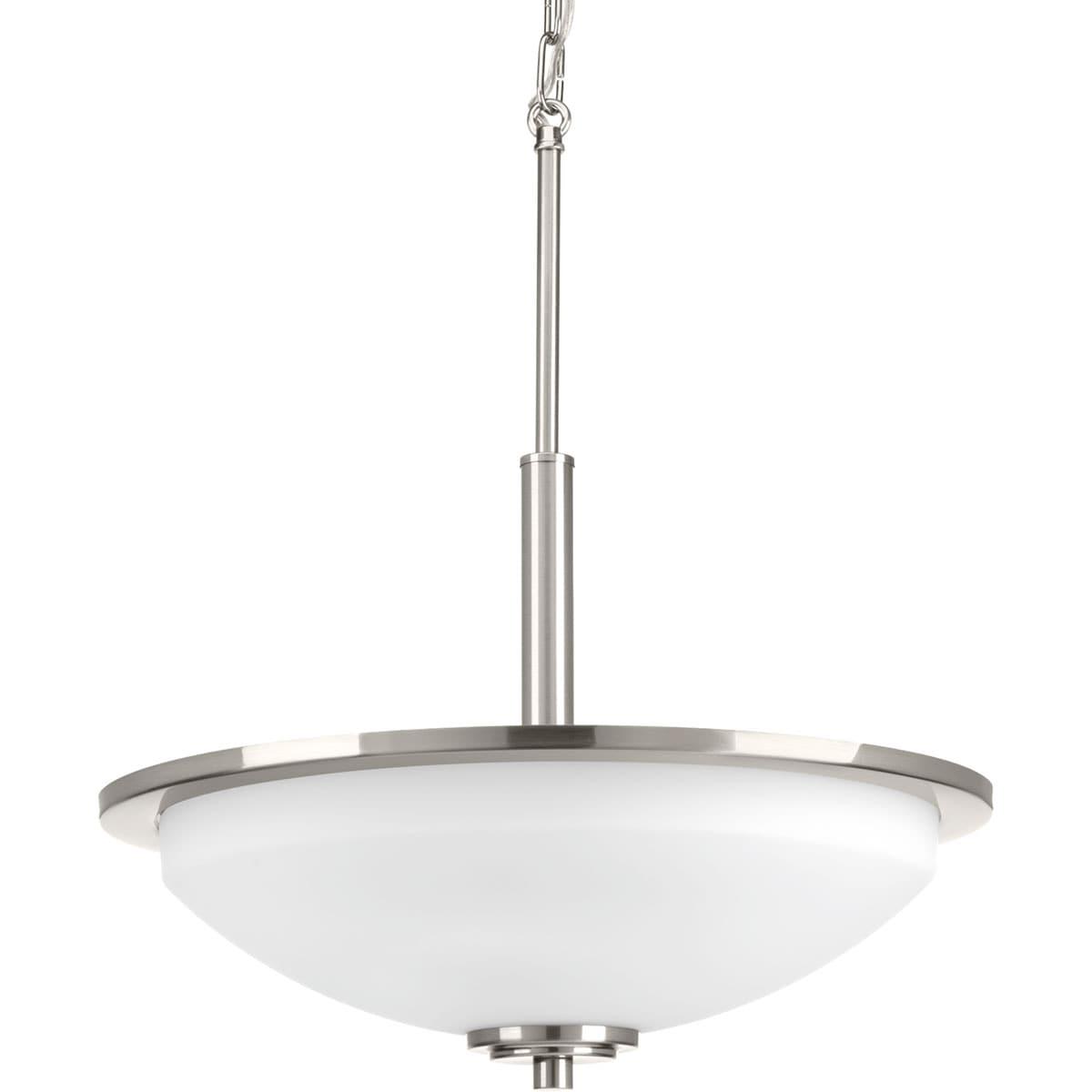 Progress Lighting, Replay Collection, 3-Light Inverted Pendant, Brushed Nickel, White Glass Shade