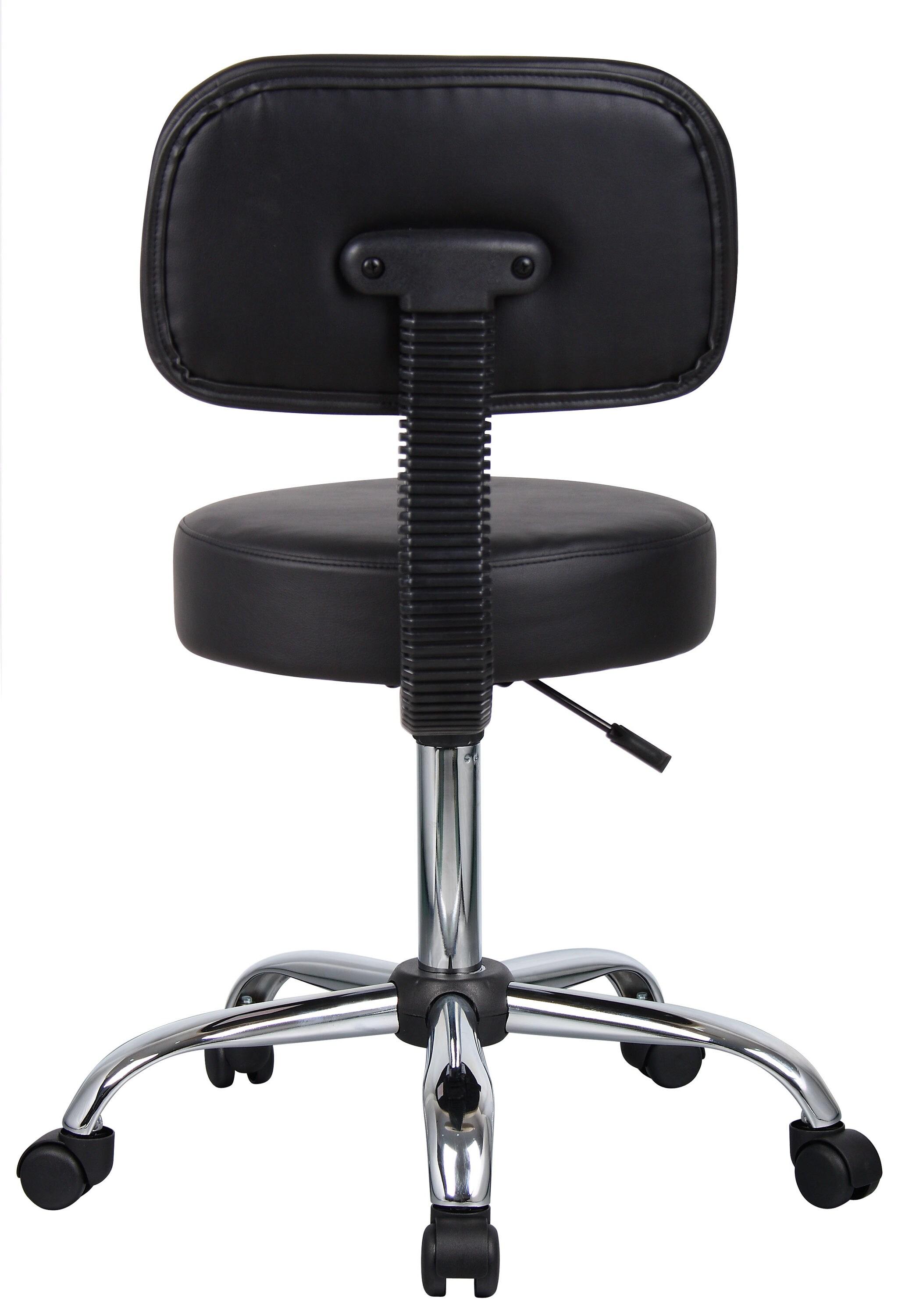 Medical Stool with Back Cushion Black - Boss Office Products: Chrome Base, Adjustable Height & Depth