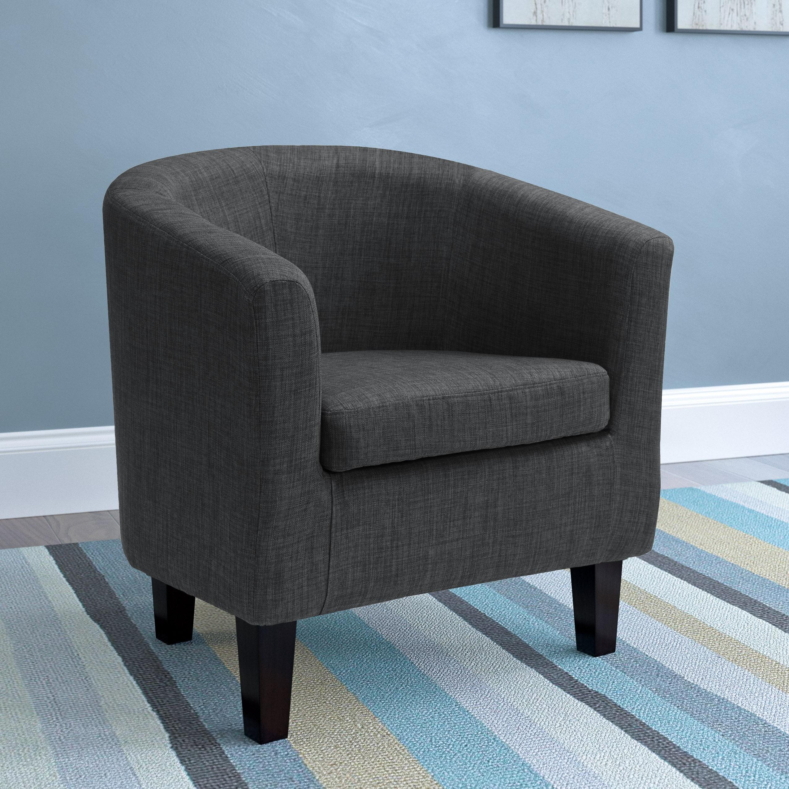 Antonio Tub Chair - Dark Gray - CorLiving: Upholstered Barrel, Removable Cushion, Rubberwood Legs