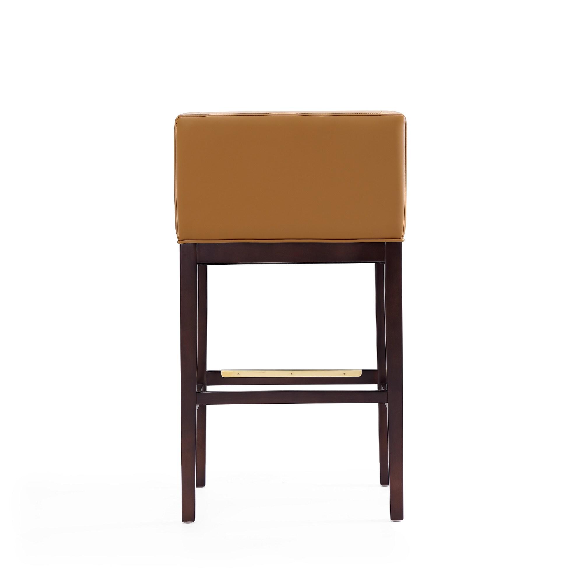 Kingsley Upholstered Beech Wood Barstool Camel - Manhattan Comfort: Mid-Century Modern, Low Back, Footrest