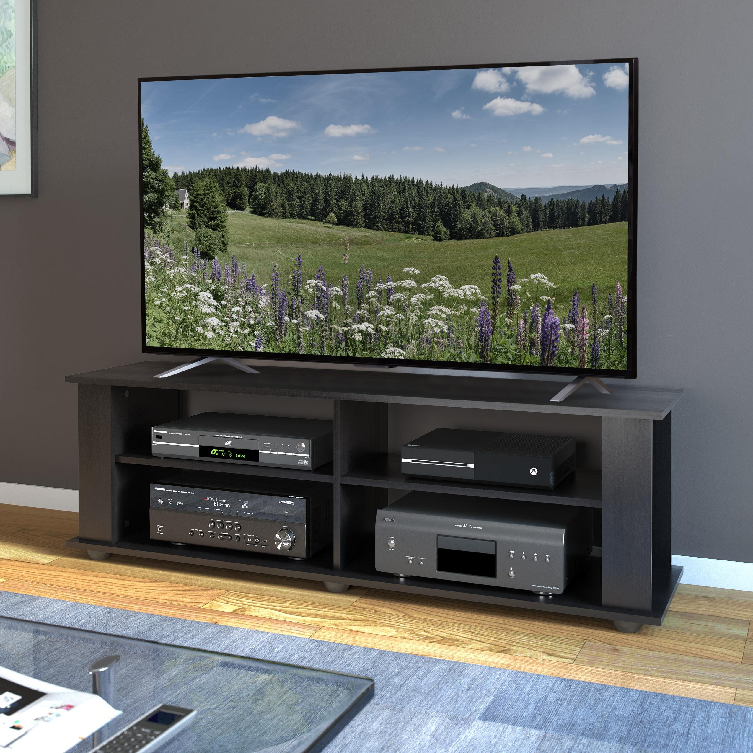Flat Panel TV Stand for TVs up to 68" Ravenwood Black - CorLiving: Contemporary Media Console with Open Storage