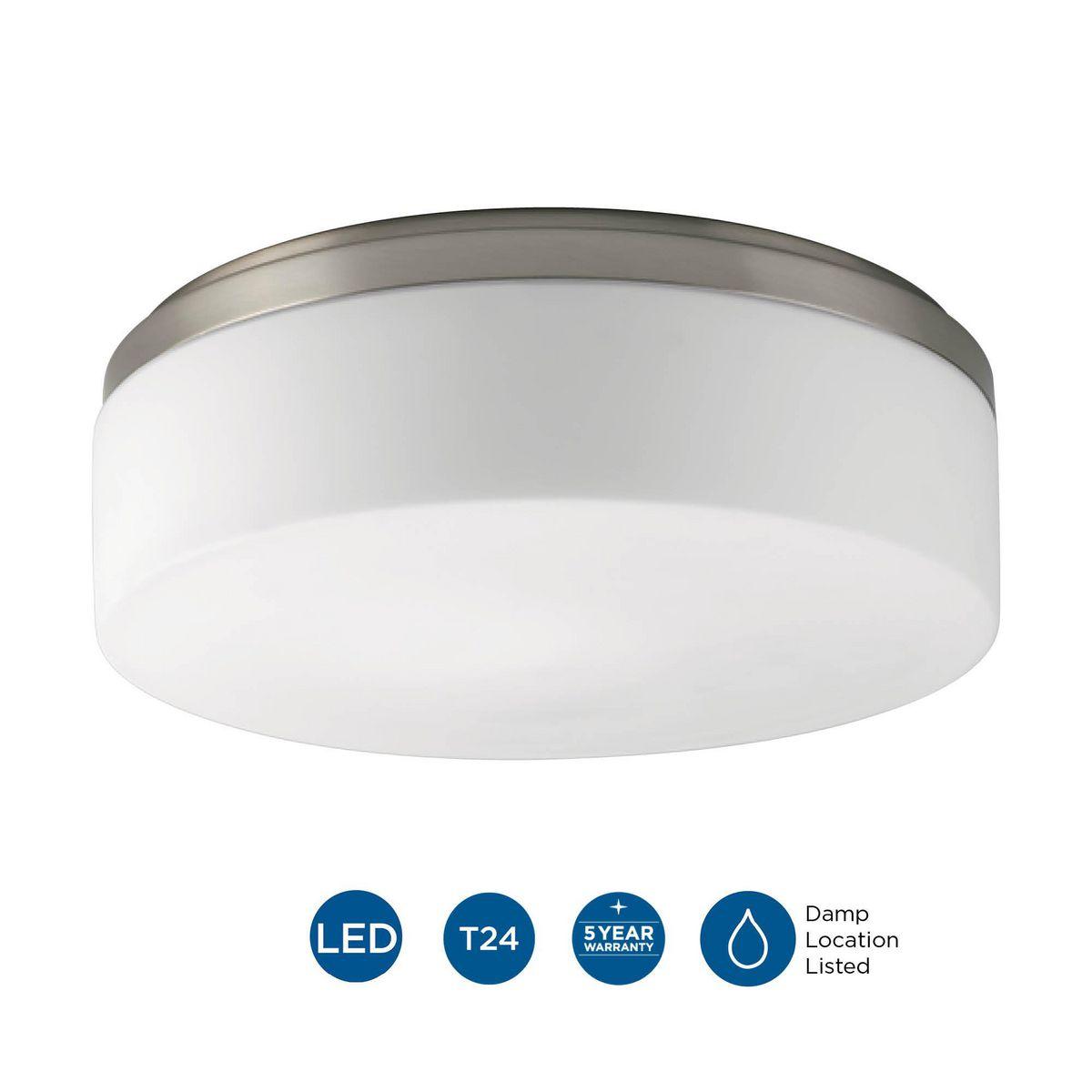 Progress Lighting Maier 1-Light LED Flush Mount, Brushed Nickel, Etched White Opal Acrylic Diffuser