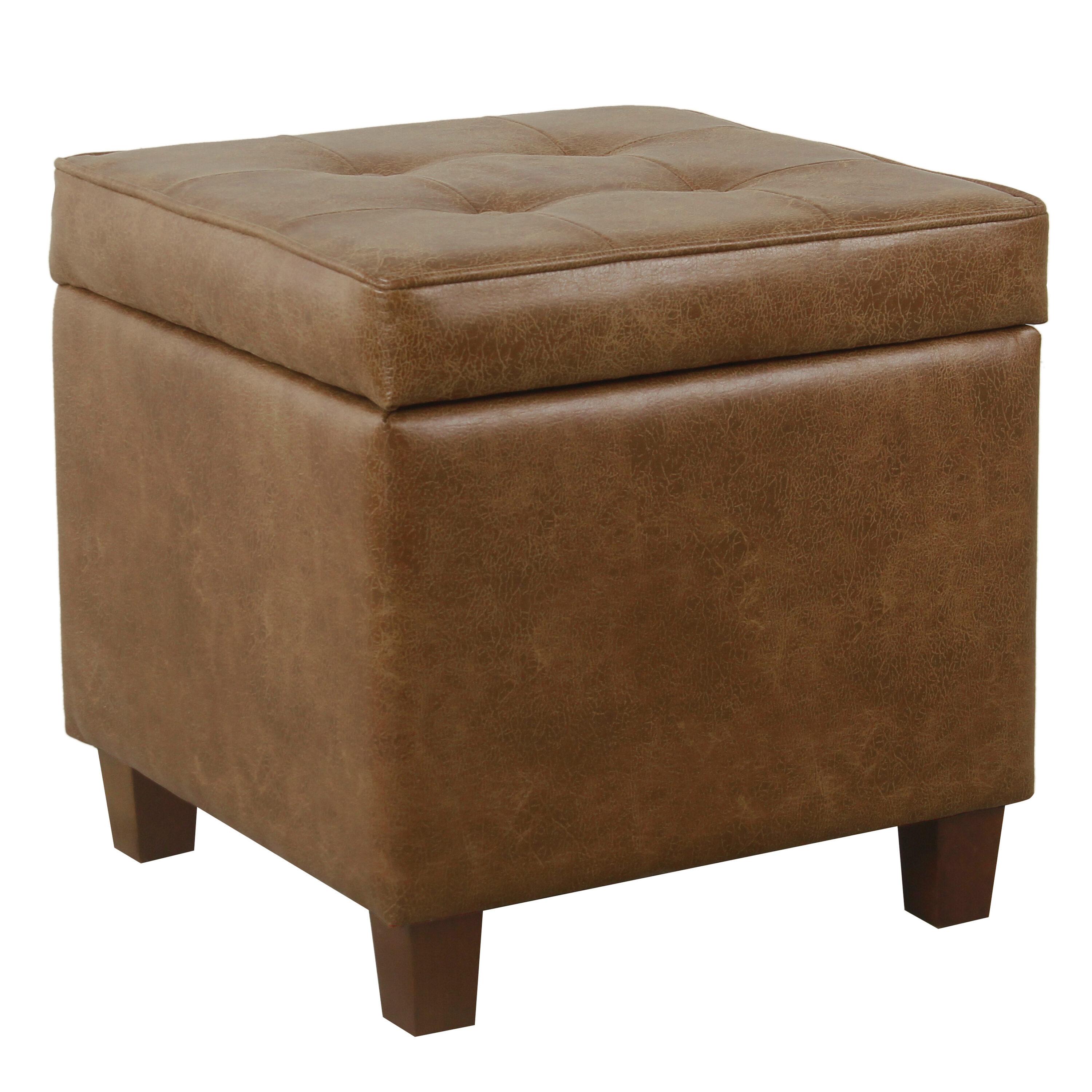 Square Tufted Faux Leather Storage Ottoman Brown - HomePop