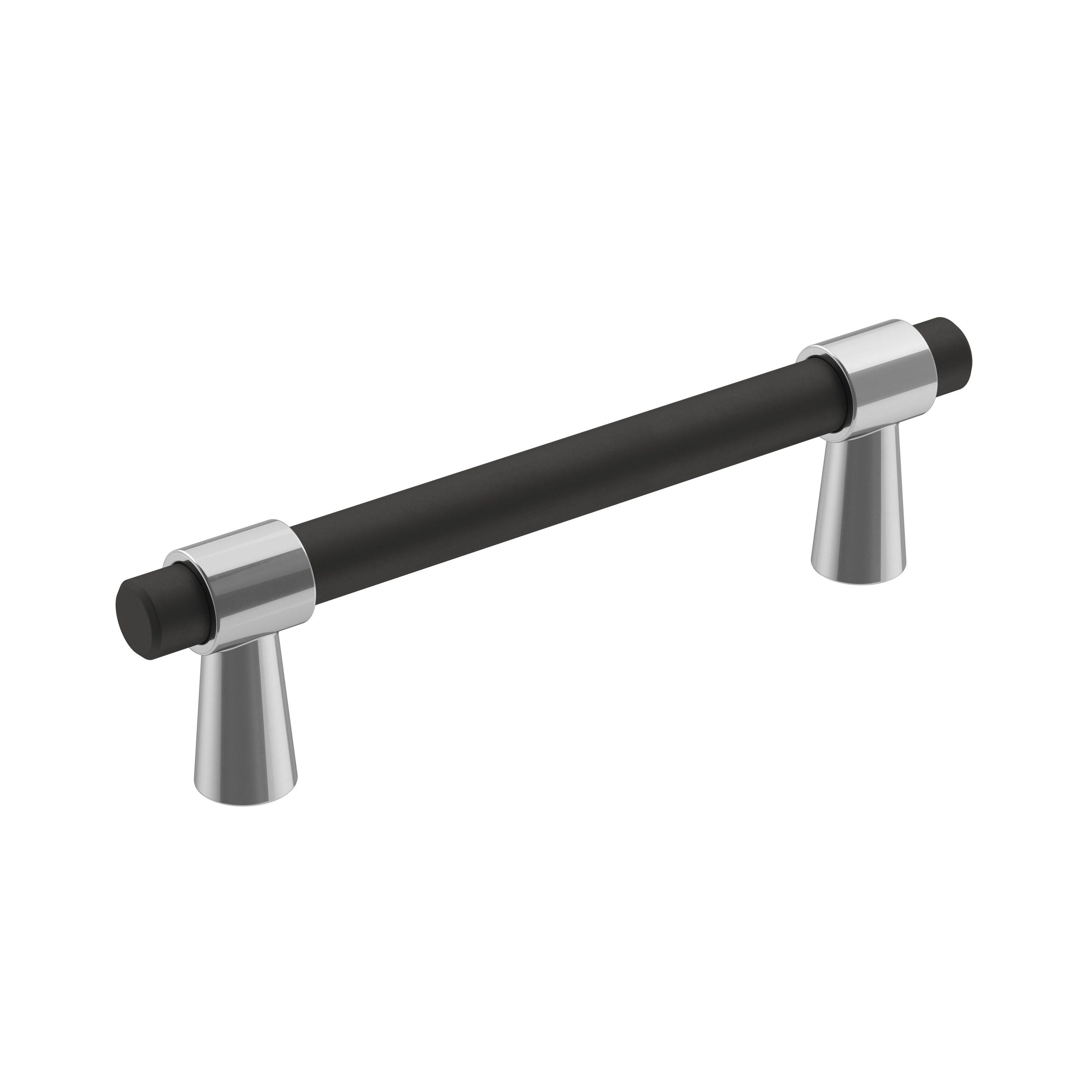 Amerock Mergence 3-3/4 inch (96mm) Center-to-Center Matte Black/Polished Chrome Cabinet Pull