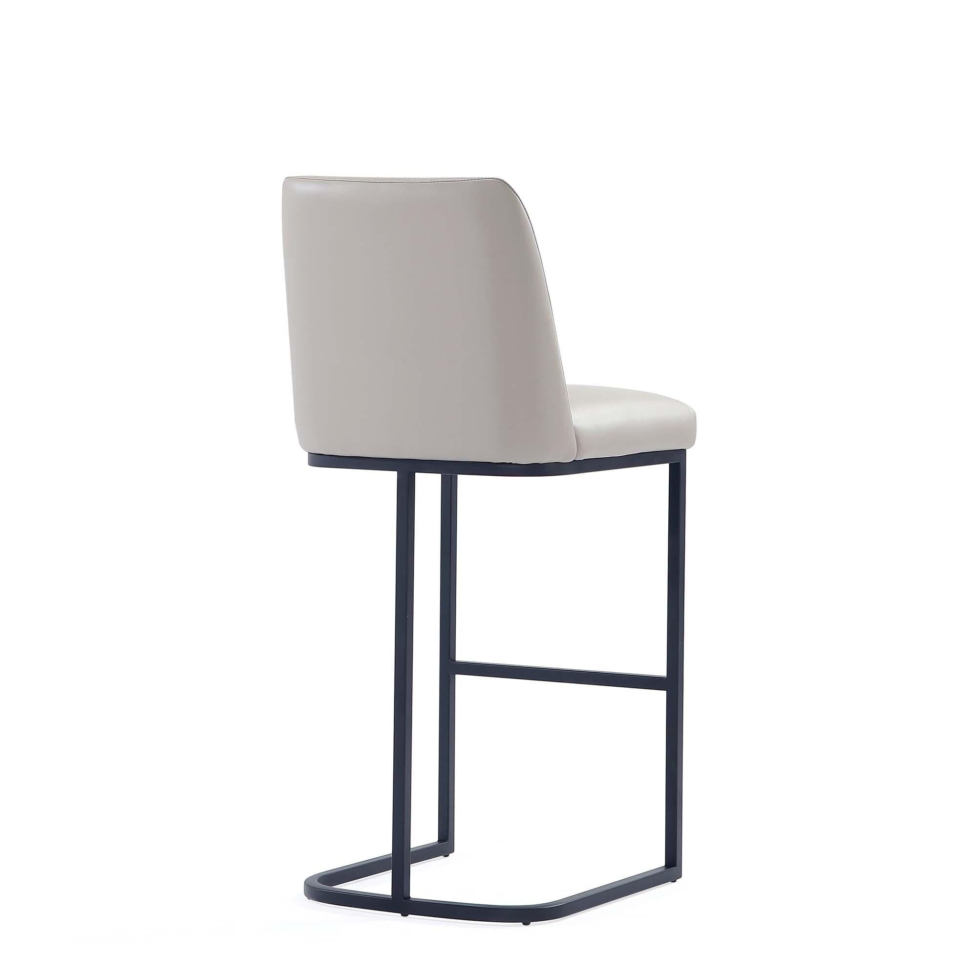 Manhattan Comfort Serena Leatherette Upholstered Metal Barstool Light Gray: Sled Base, Padded Back, Fixed Height 29.13"