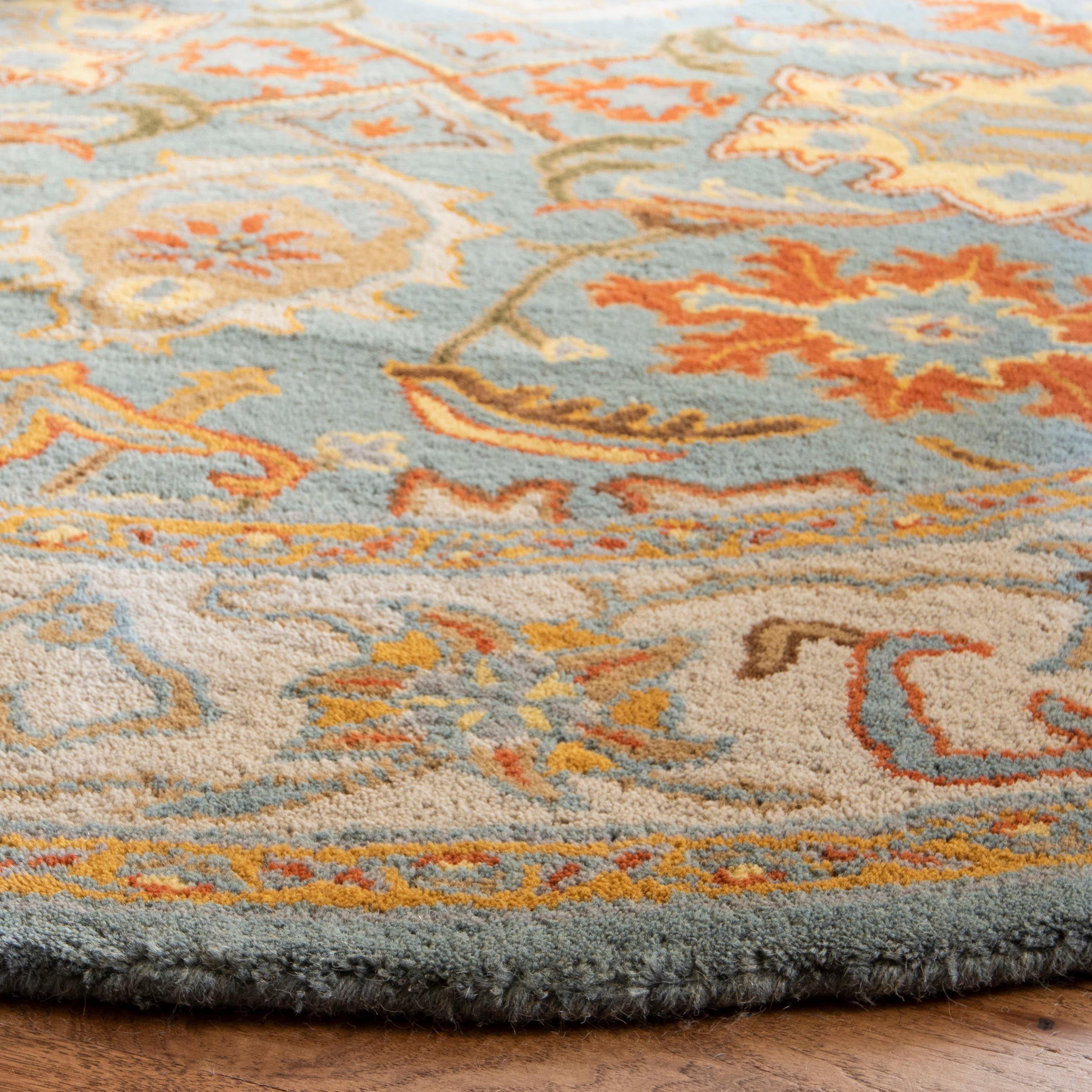 Heritage HG734 Hand Tufted Area Rug - Light Blue/Ivory - 4' round - Safavieh.