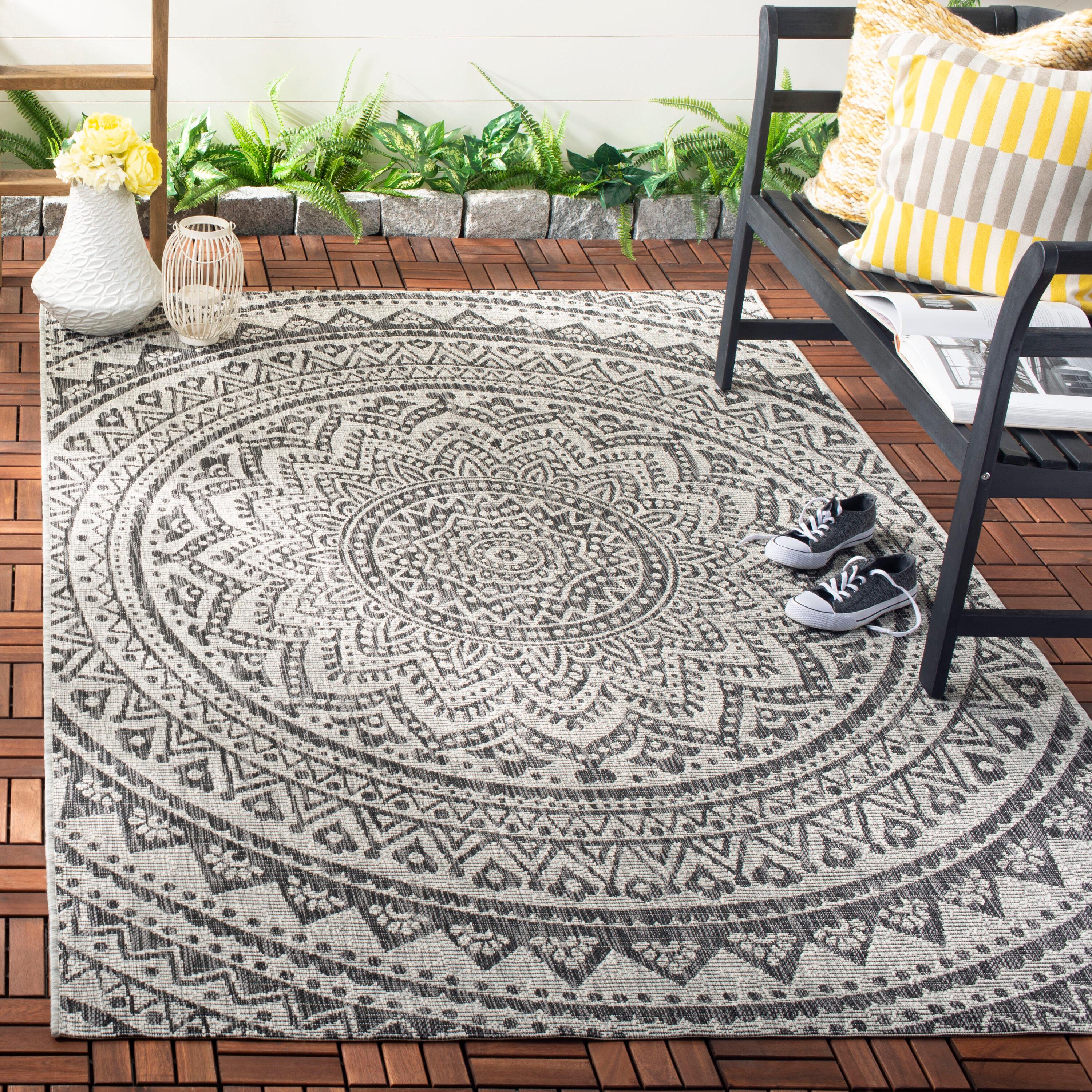 Courtyard CY8734 Power Loomed Indoor and Outdoor Area Rug - Light Grey/Black - 5'3"x5'3" - Safavieh