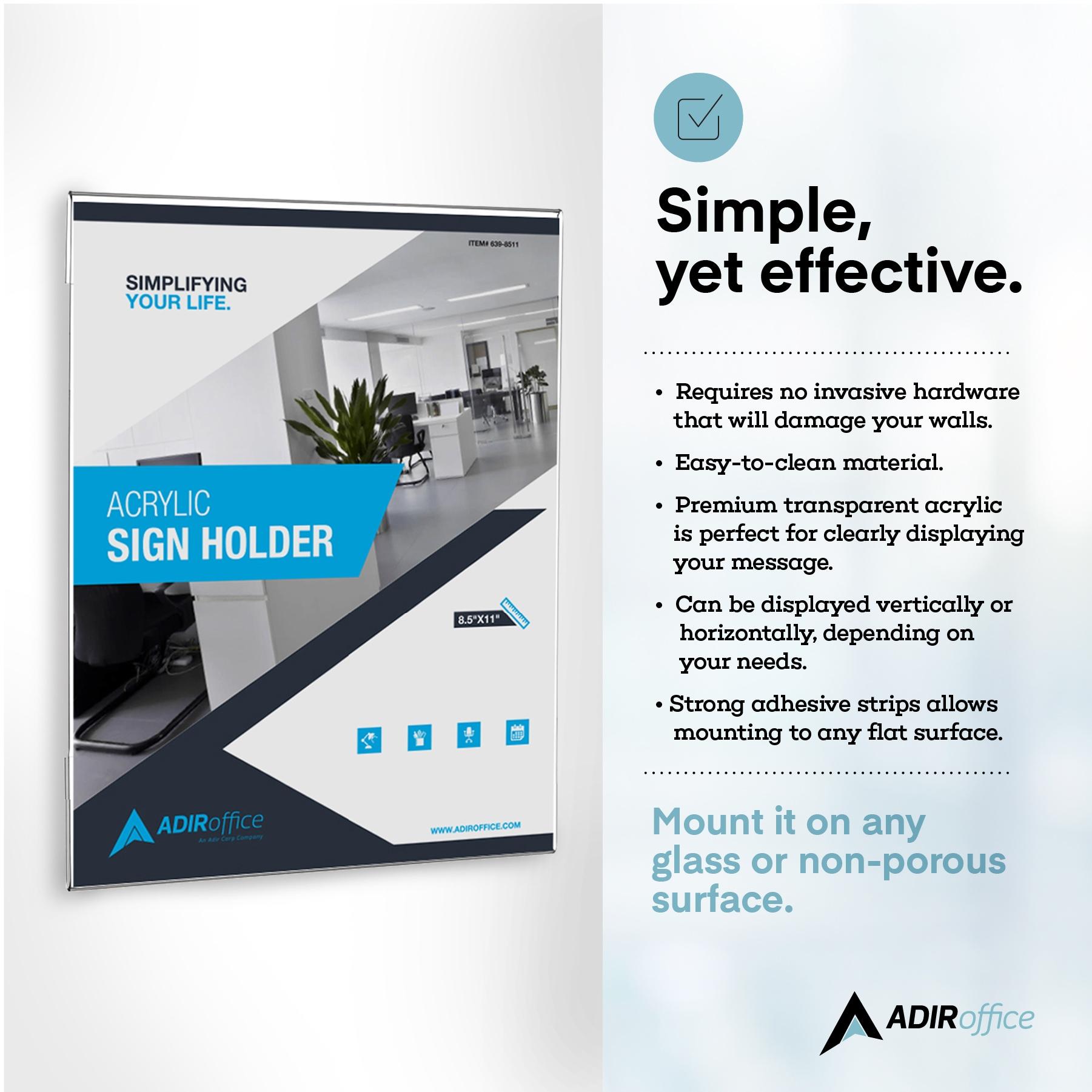 AdirOffice Clear Wall Mount Side-Loading Acrylic Sign Holder (Set of 12)