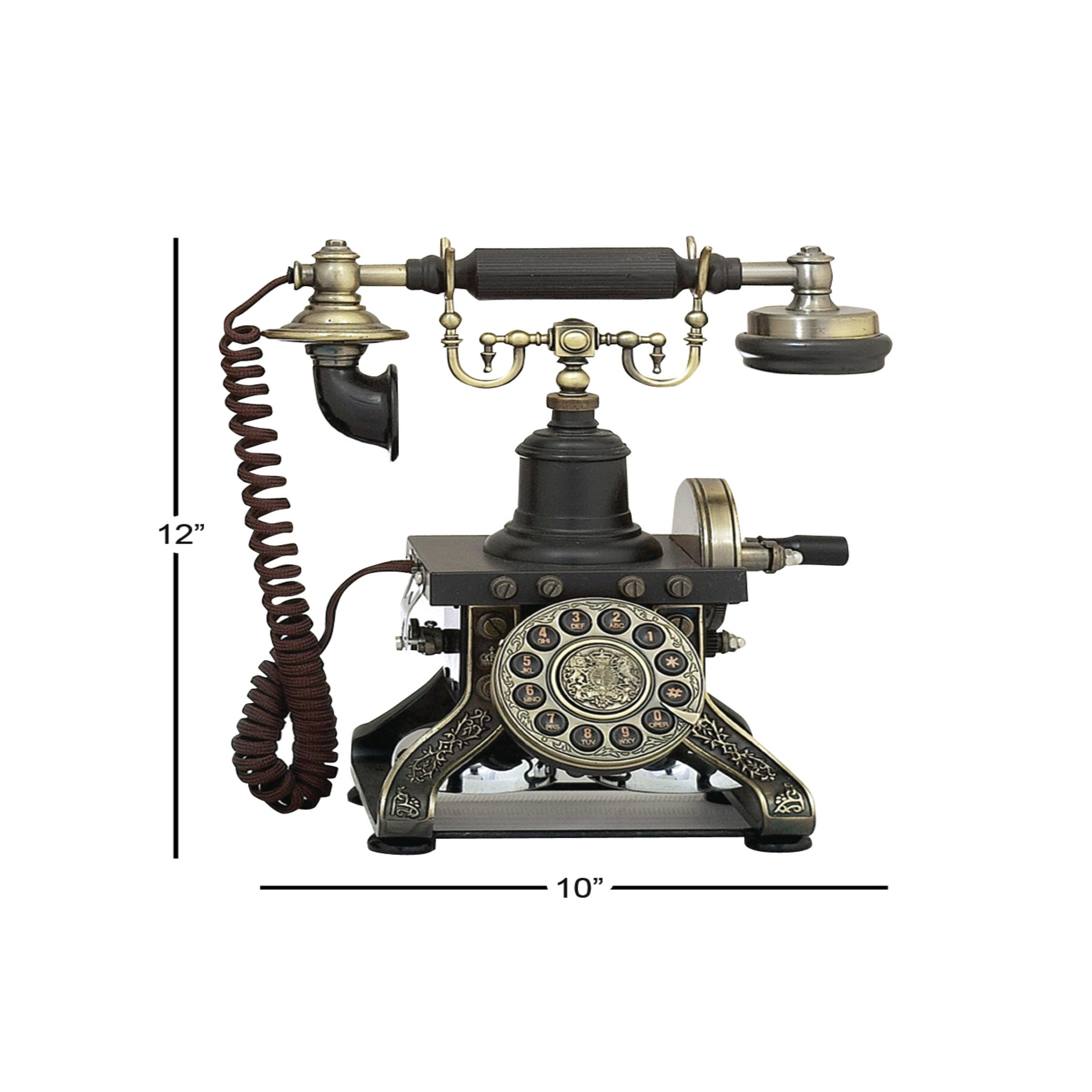 DecMode Vintage Telephone Accent Décor with Tarnish Black and Brass Finish, 10"W x 12"H