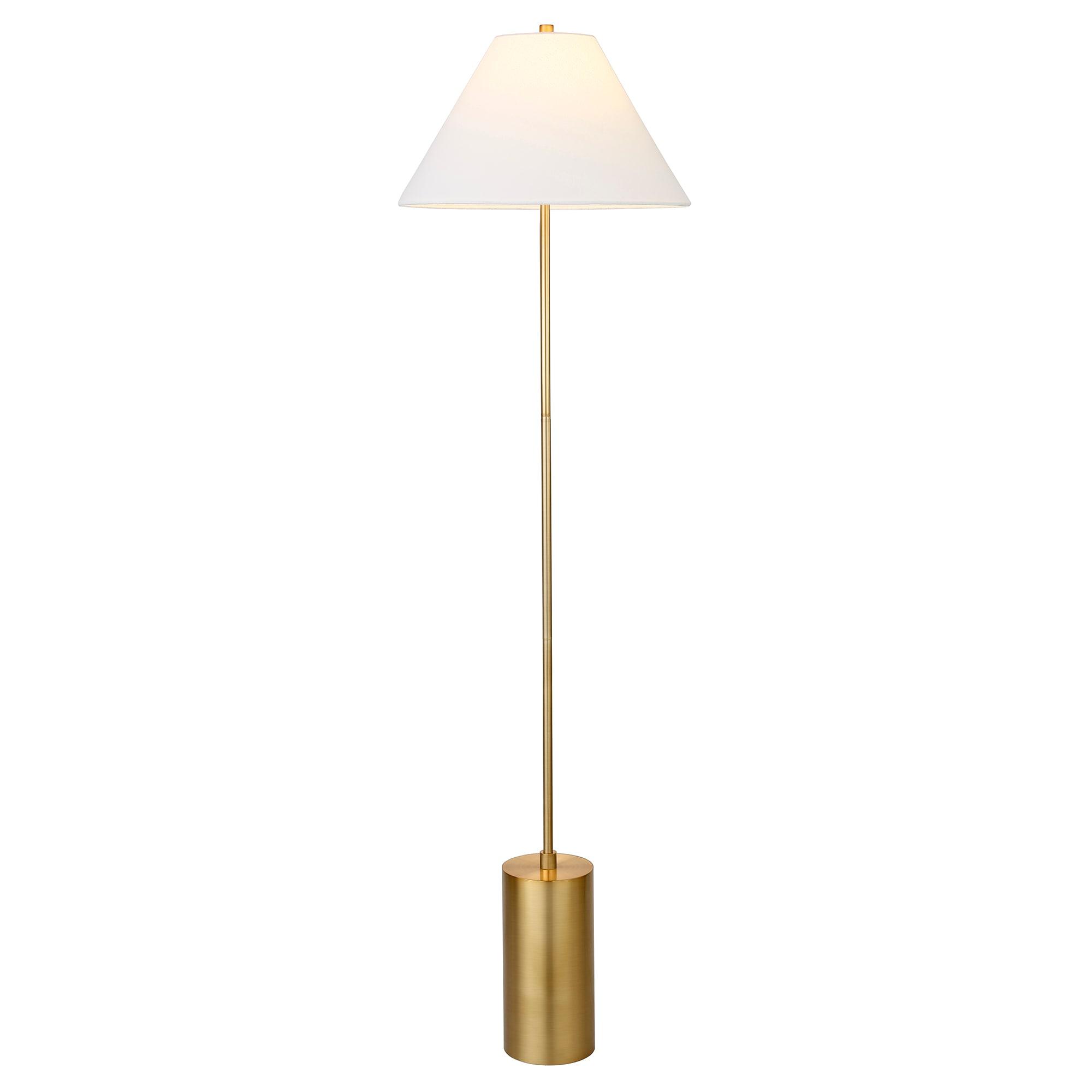 Evelyn&Zoe Somerset 64" Tall Floor Lamp with Empire Fabric Shade, Brass/White