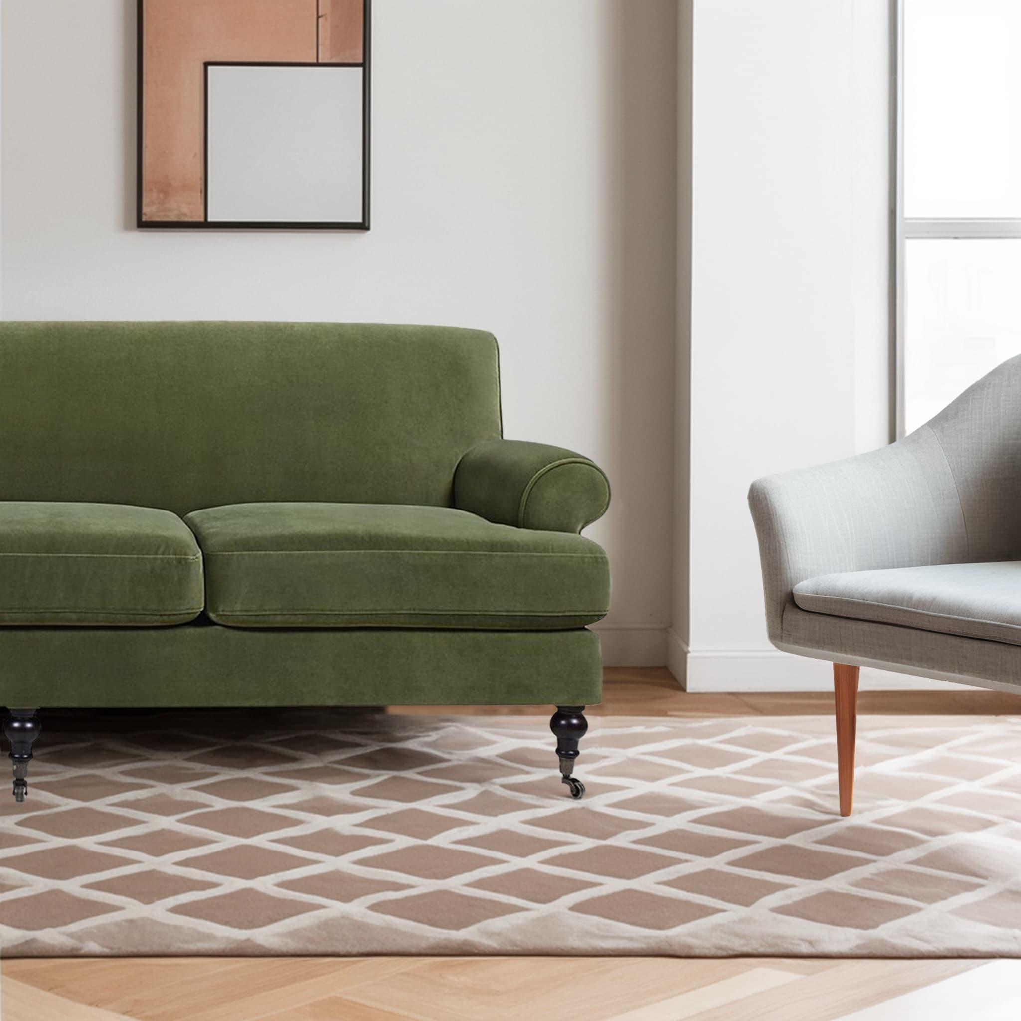 Jennifer Taylor Home Alana 88" Lawson Living Room Three-Cushion Tightback Sofa Couch with Metal Casters, Olive Green