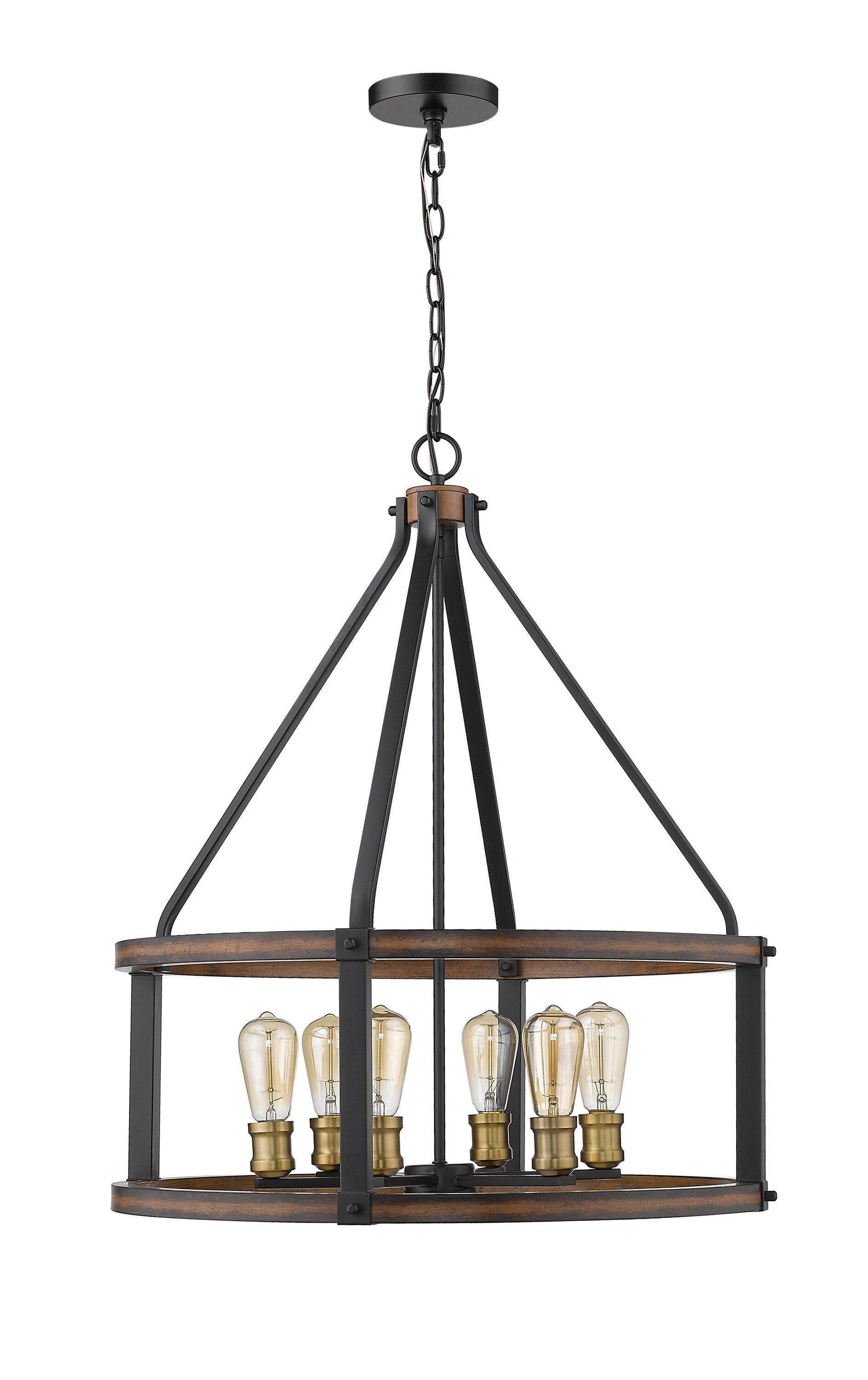 Z-Lite 472-6D Kirkland 6 Light 25" Wide Faux Wood Drum Chandelier - Wood