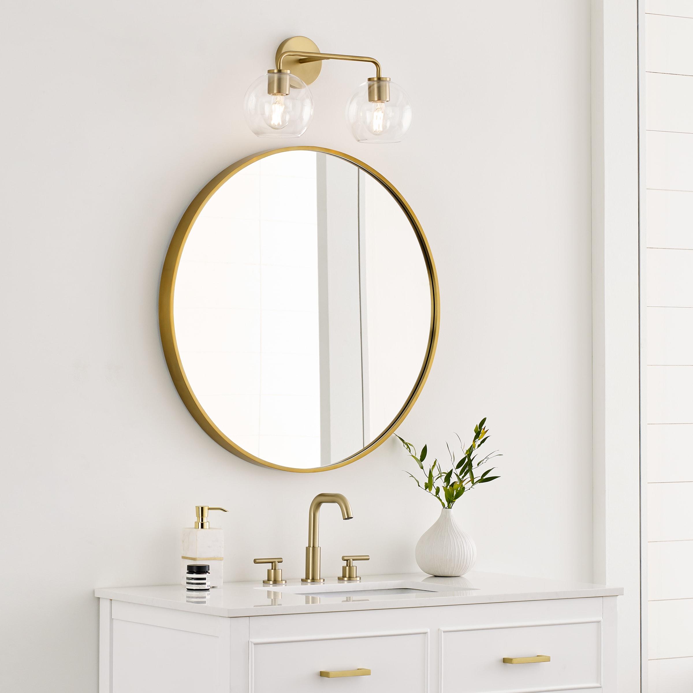 Orley 17.5 in. 2-Light Satin Brass Modern Industrial Wall Bathroom Vanity Light with Clear Glass Shades