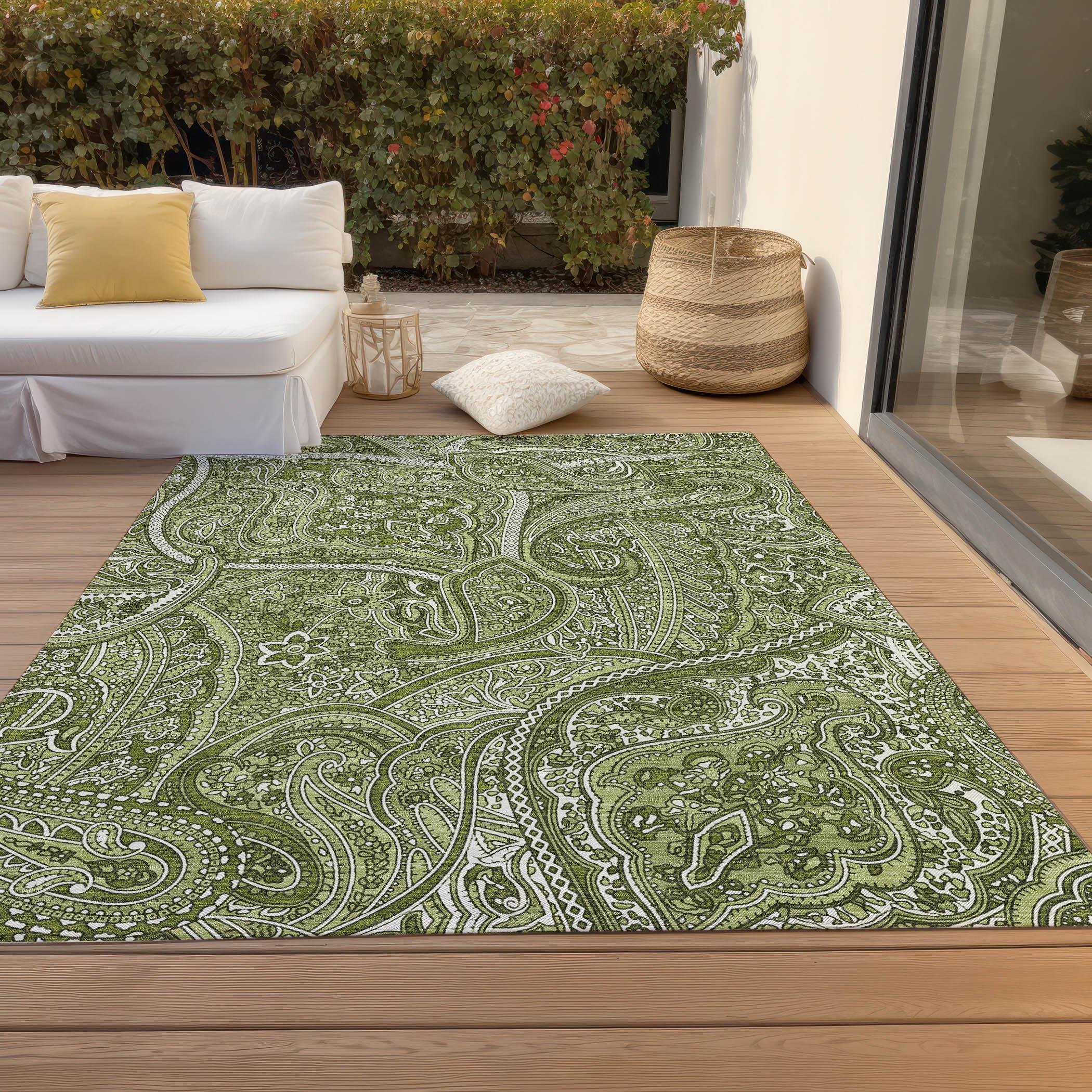 Addison Rugs Machine Washable Indoor/ Outdoor Chantille Traditional Paisley Rug Green - 2'6" x 3'10"