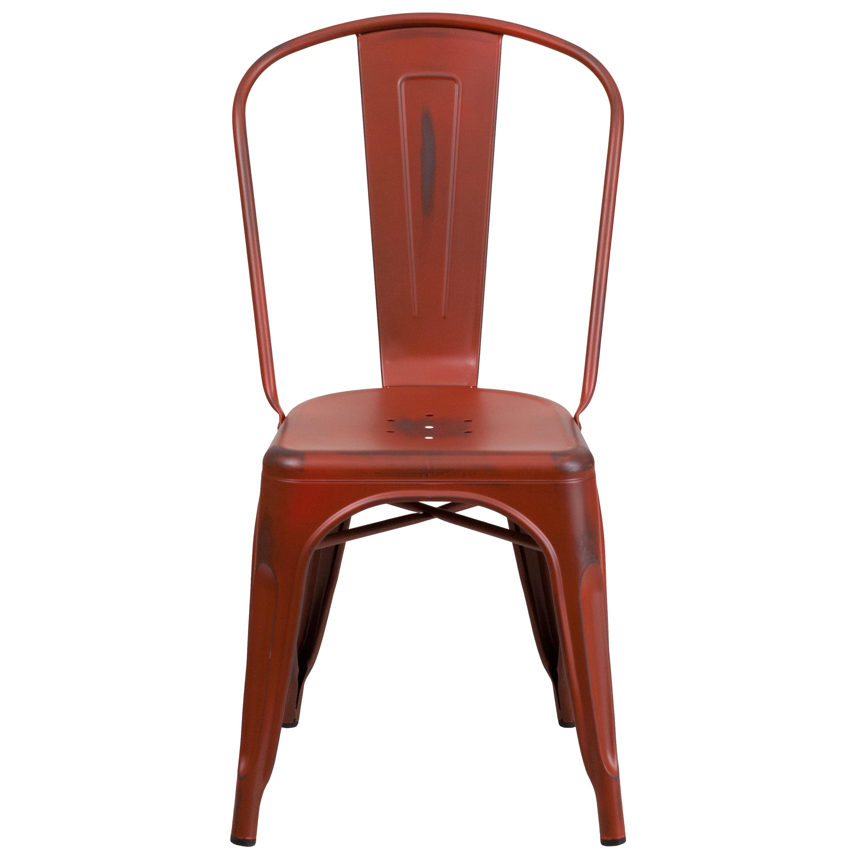 Flash Furniture Commercial Grade Distressed Kelly Red Metal Indoor-Outdoor Stackable Chair