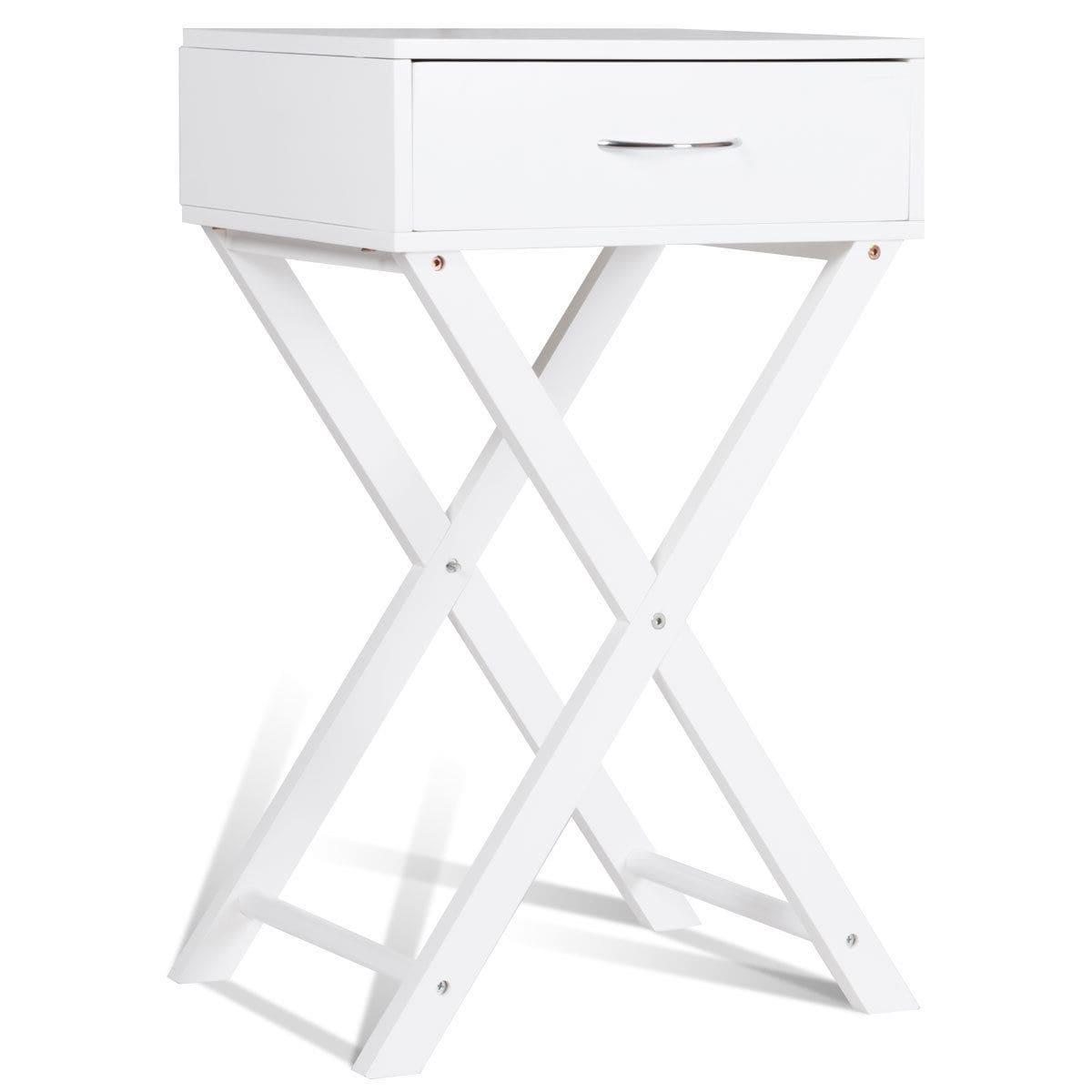 Costway Nightstand X-Shape Drawer Accent side End Table Modern Home Furniture White