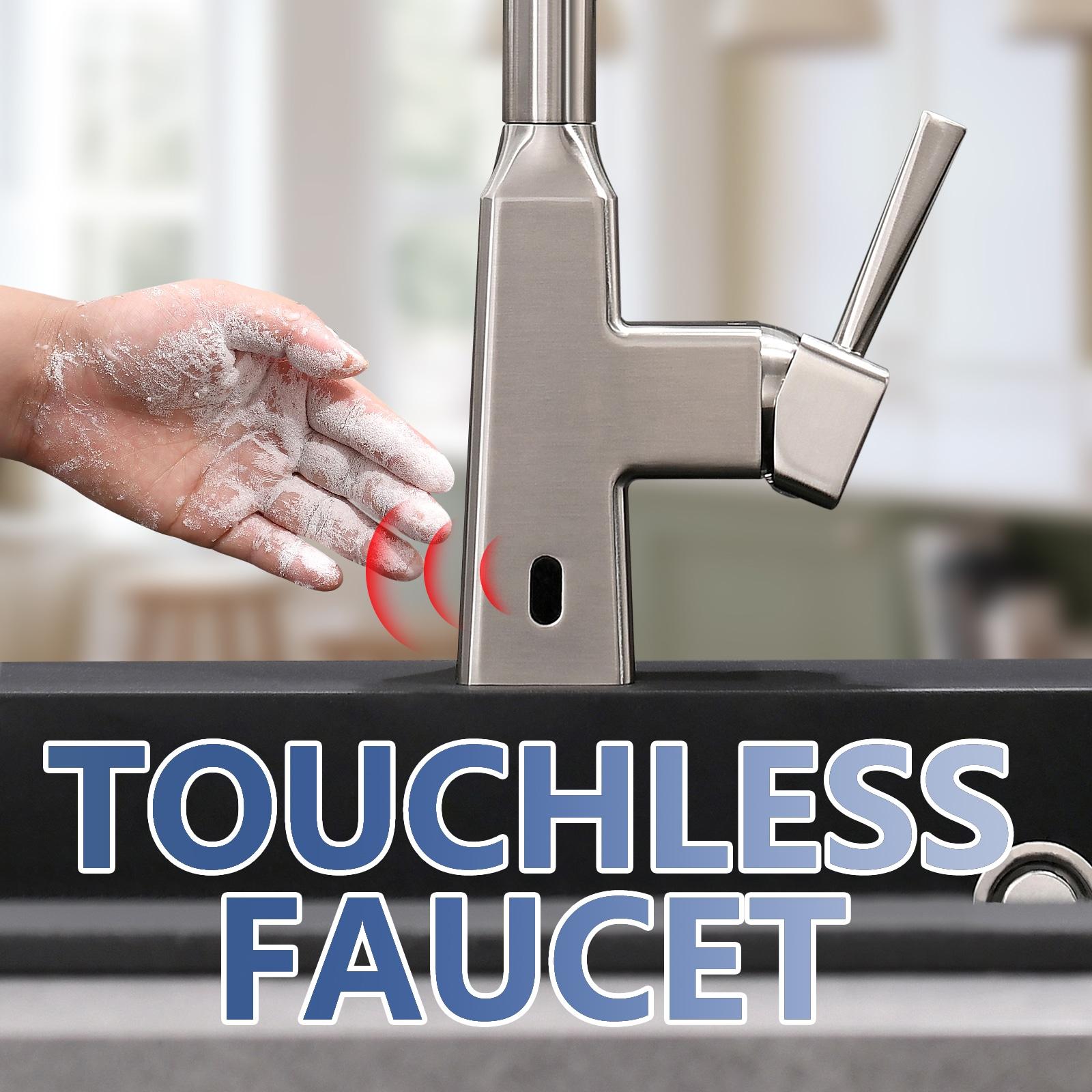 WELLFOR Touchless Kitchen Faucet withPull Down Sprayer, Single Handle Kitchen Sink Faucet in Brushed Nickel