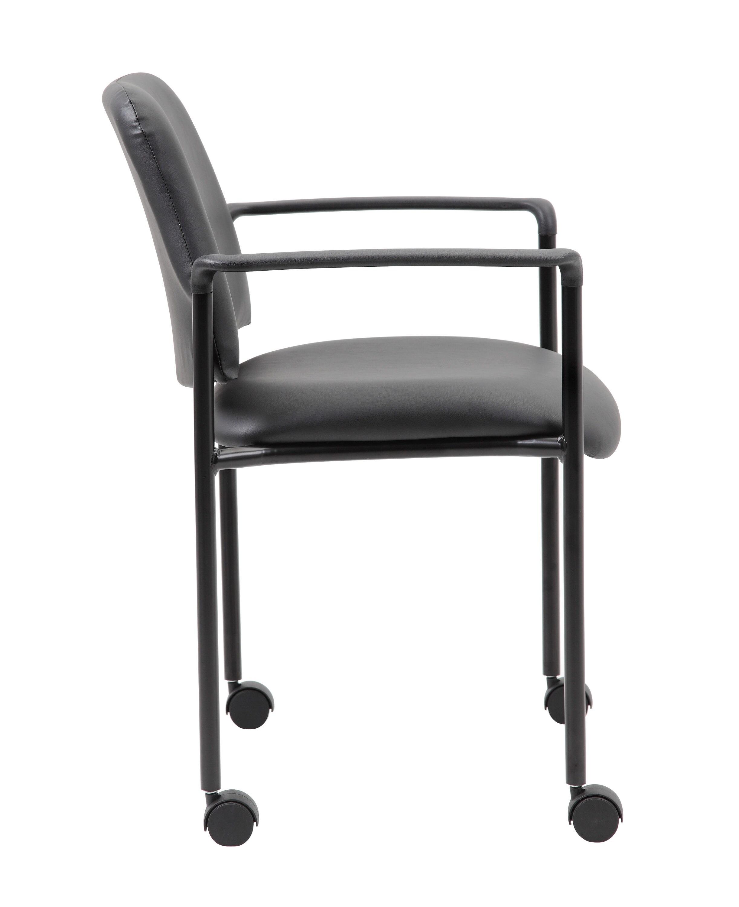 Boss Office Products Stacking Chair with Casters Black: Upholstered Desk Chair, Metal Frame, Fixed Arms