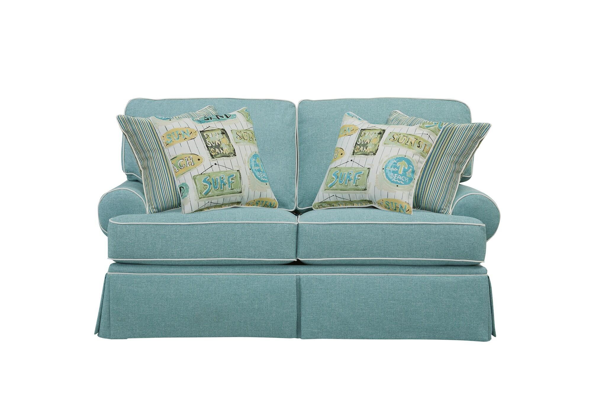 American Furniture Classics Model 8-020-S275A Coastal Aqua Series Loveseat with Four Accent Pillows