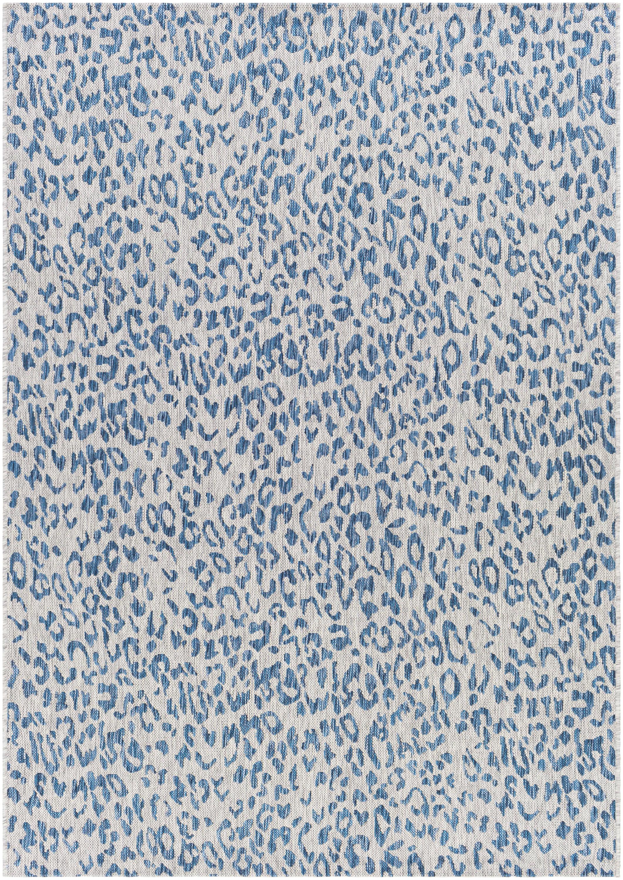 Bright Blue and White Synthetic Rectangular Animal Print Rug