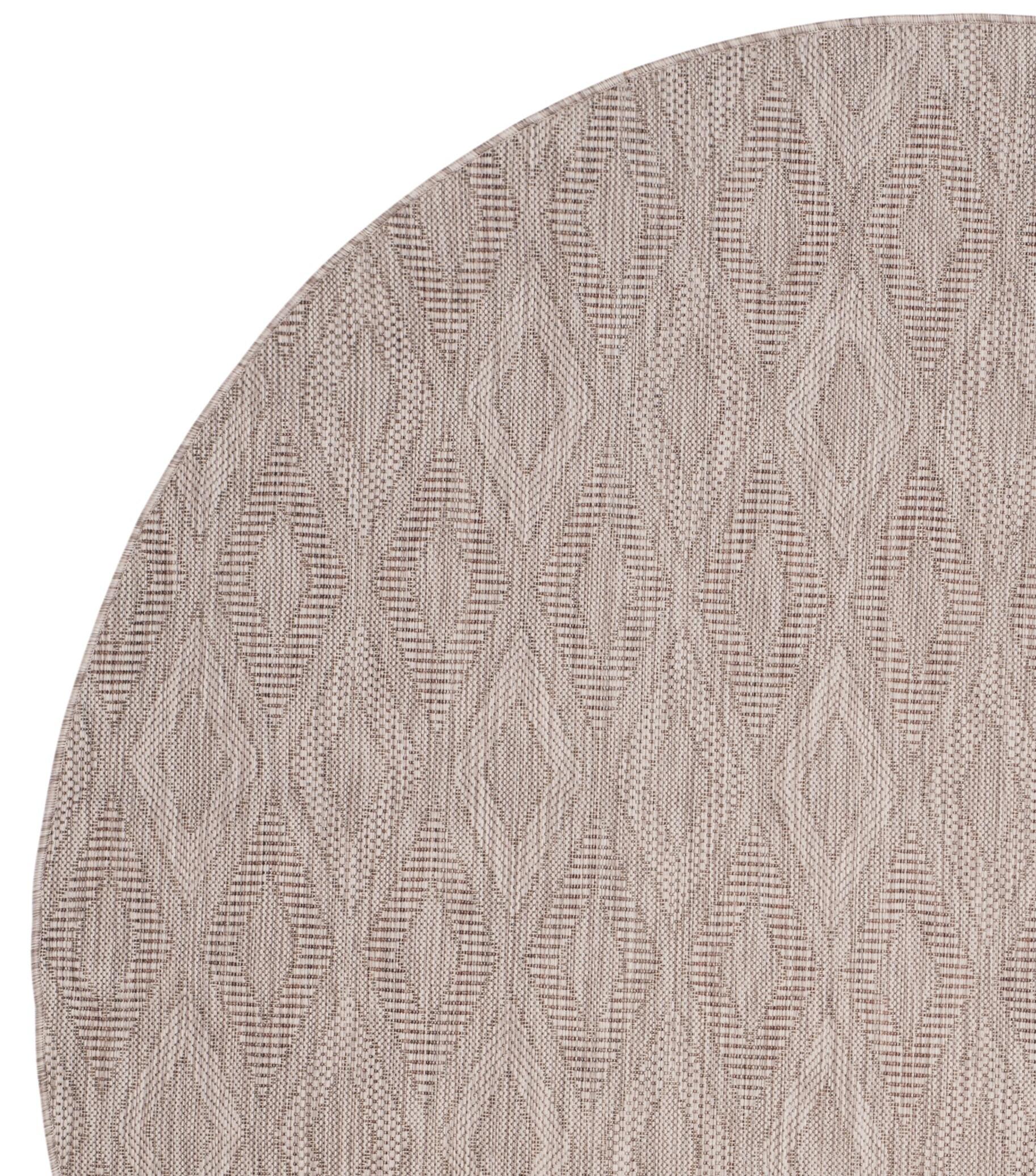SAFAVIEH Courtyard Teodor Geometric Indoor/Outdoor Area Rug, Beige/Beige, 4' x 4' Round