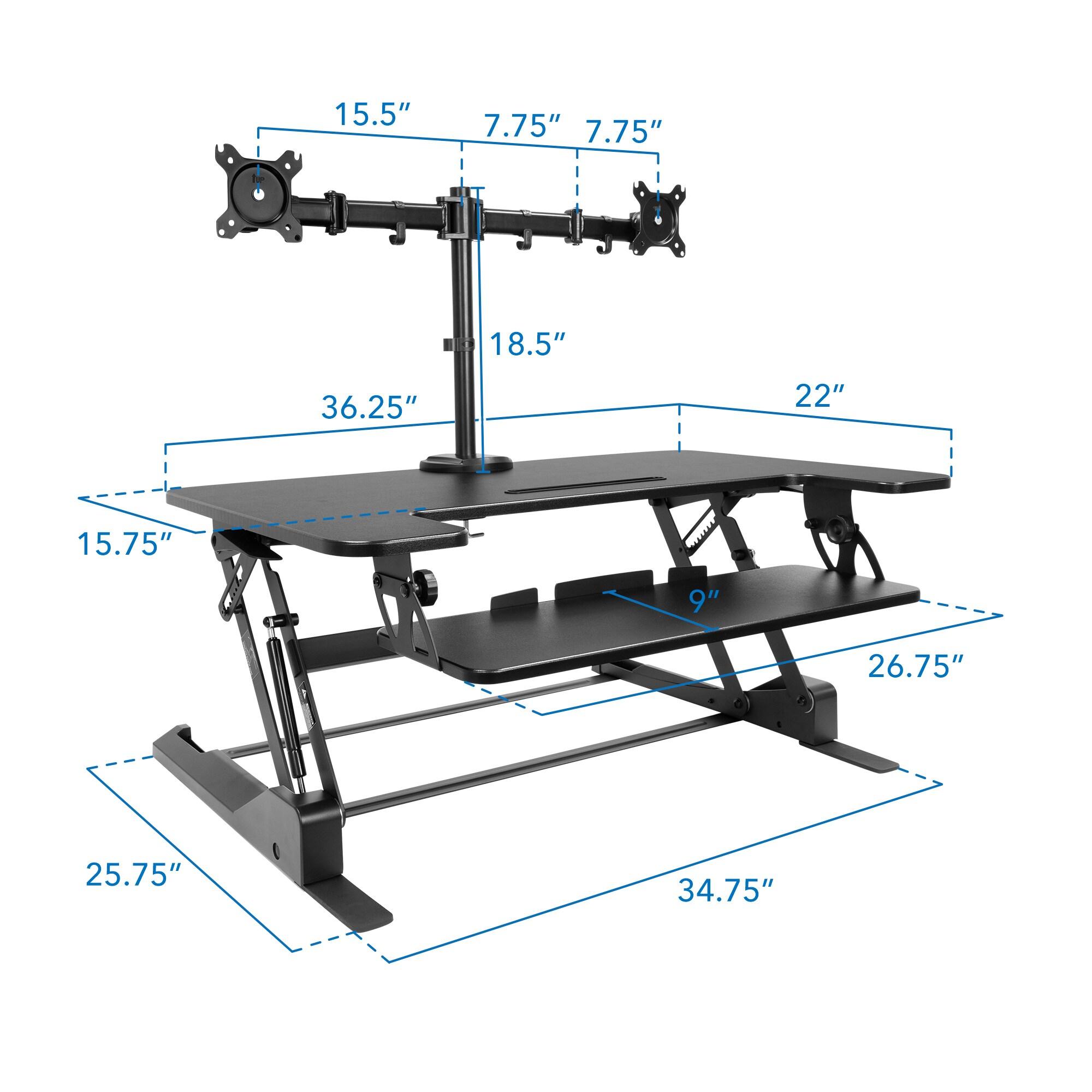 Mount-It! Height Adjustable Standing Desk Converter with Bonus Dual Monitor Mount Included - Wide 36 Inch Sit Stand Workstation with Gas Spring Lift